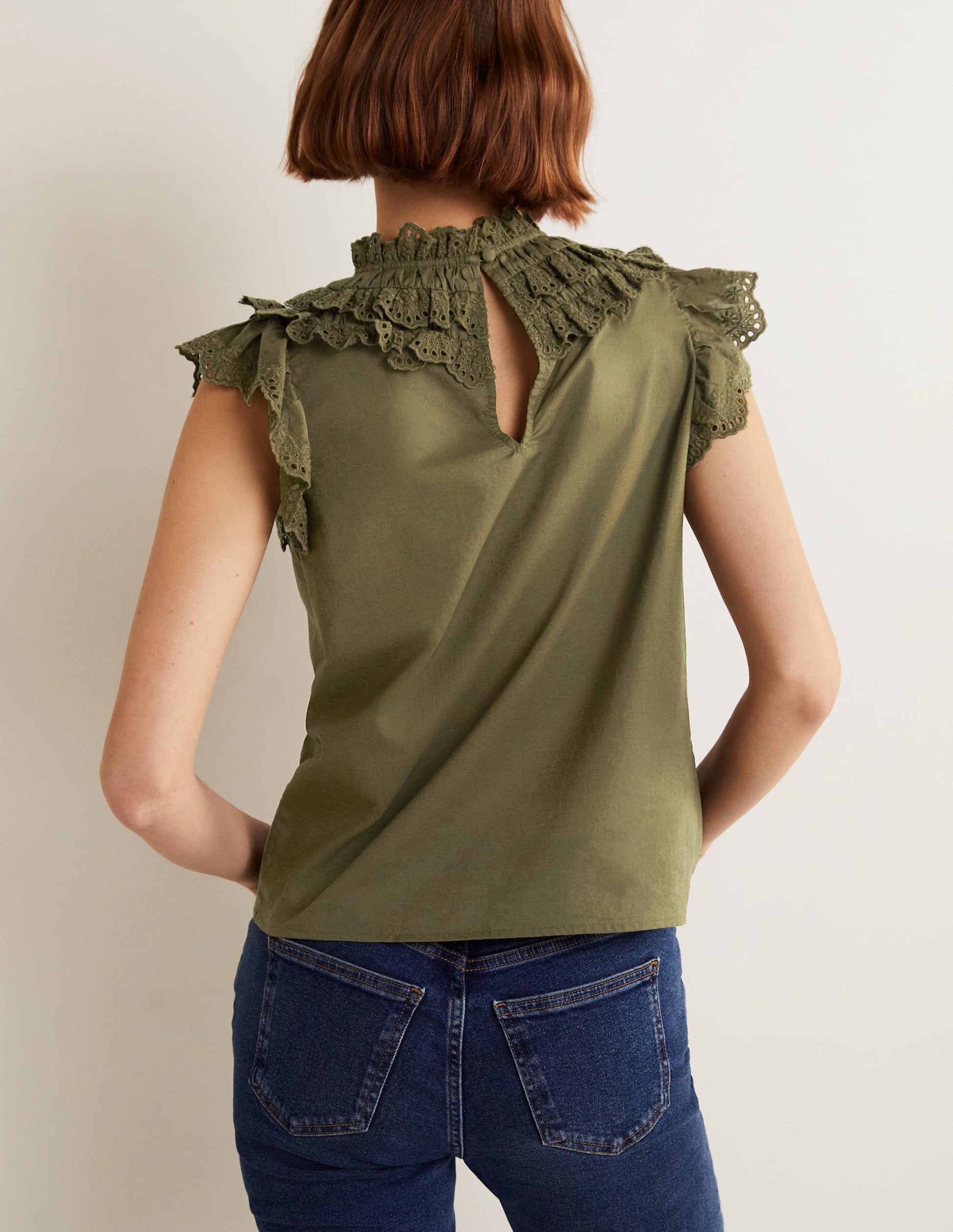Sleeveless Broderie Top-Basil Green-7