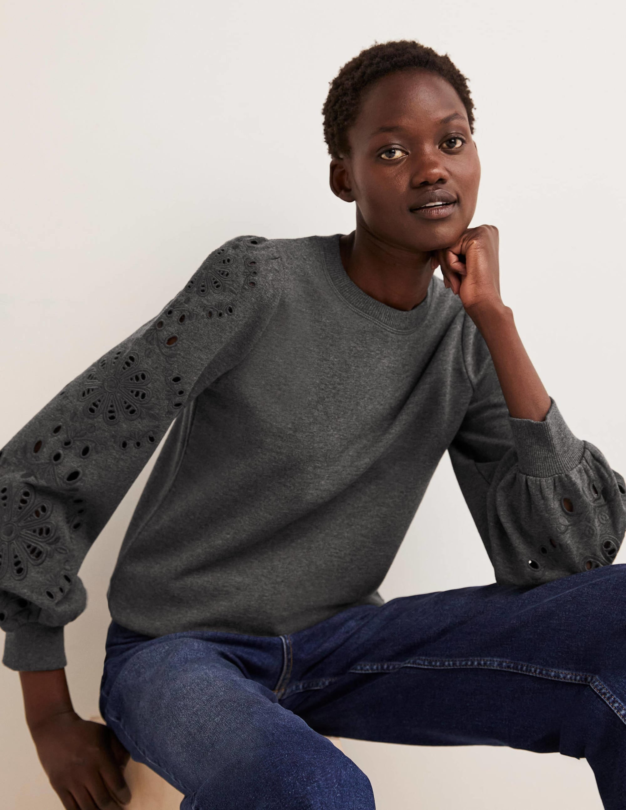 Blouson Sleeve Sweatshirt-Charcoal Marl - Image 4