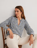 Notch Neck Smocked Frill Top-Ivory, Botanic Meadow
