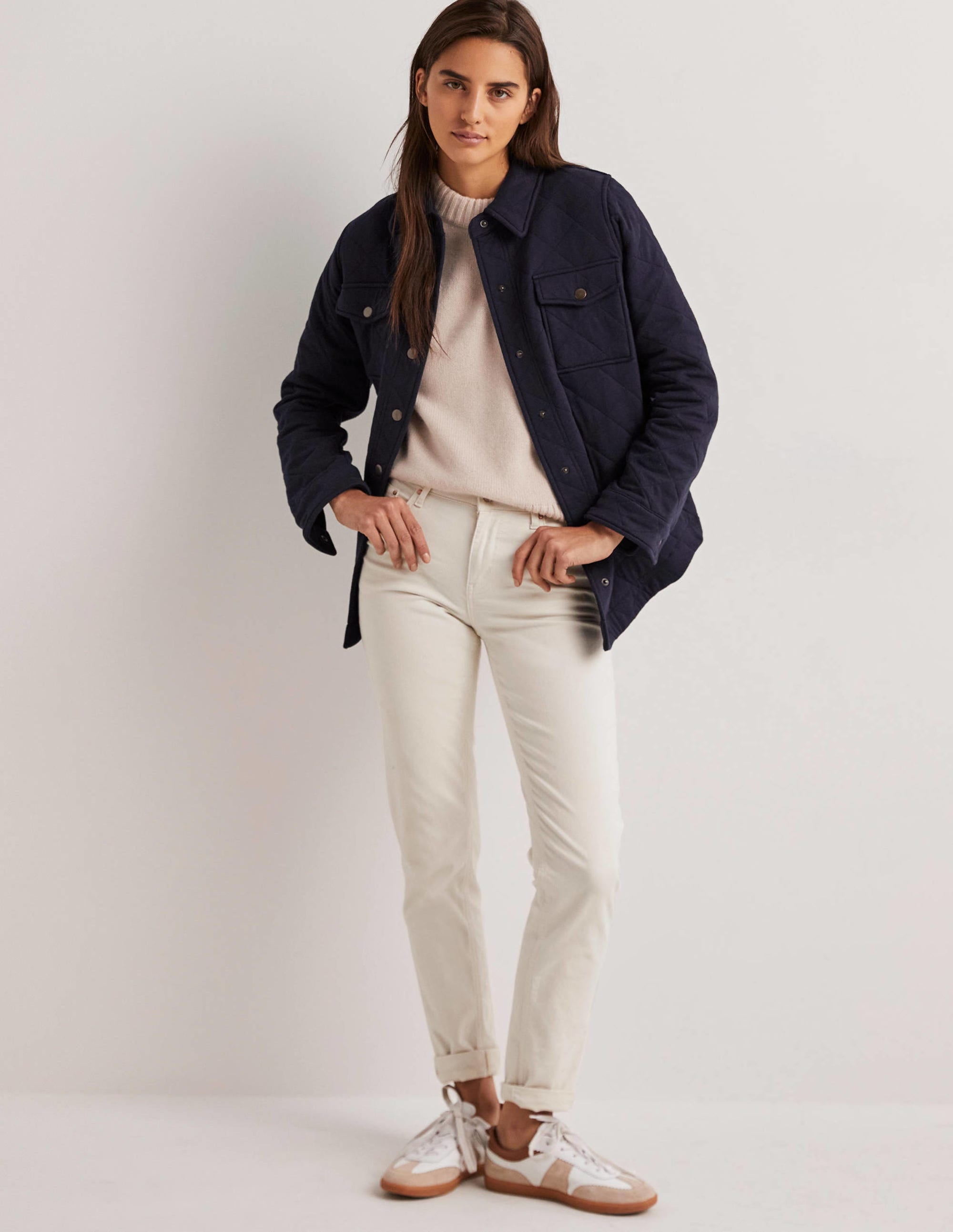 Manteau matelassé façon surchemise en jersey-Bleu marine - Image 1