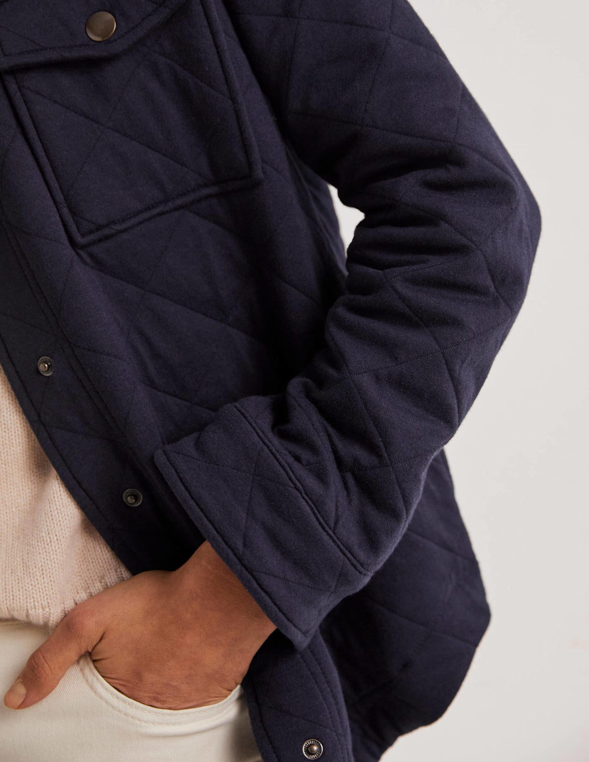 Manteau matelassé façon surchemise en jersey-Bleu marine - Image 2