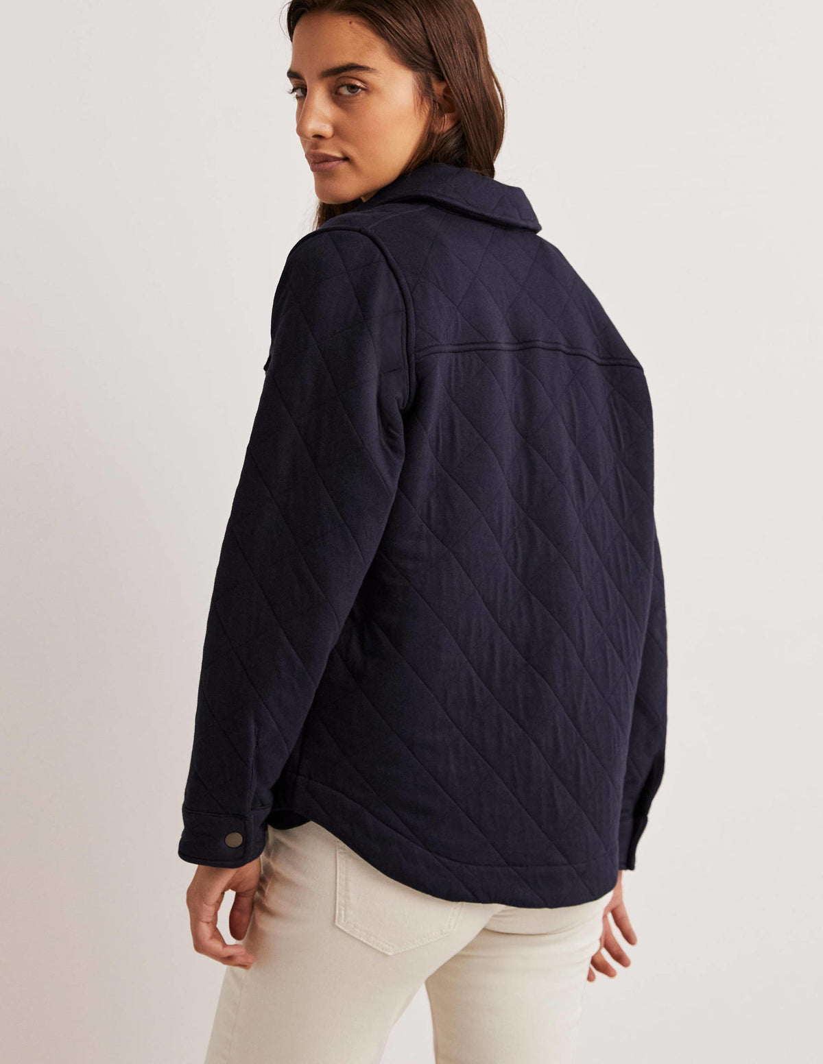 Manteau matelassé façon surchemise en jersey-Bleu marine - Image 3