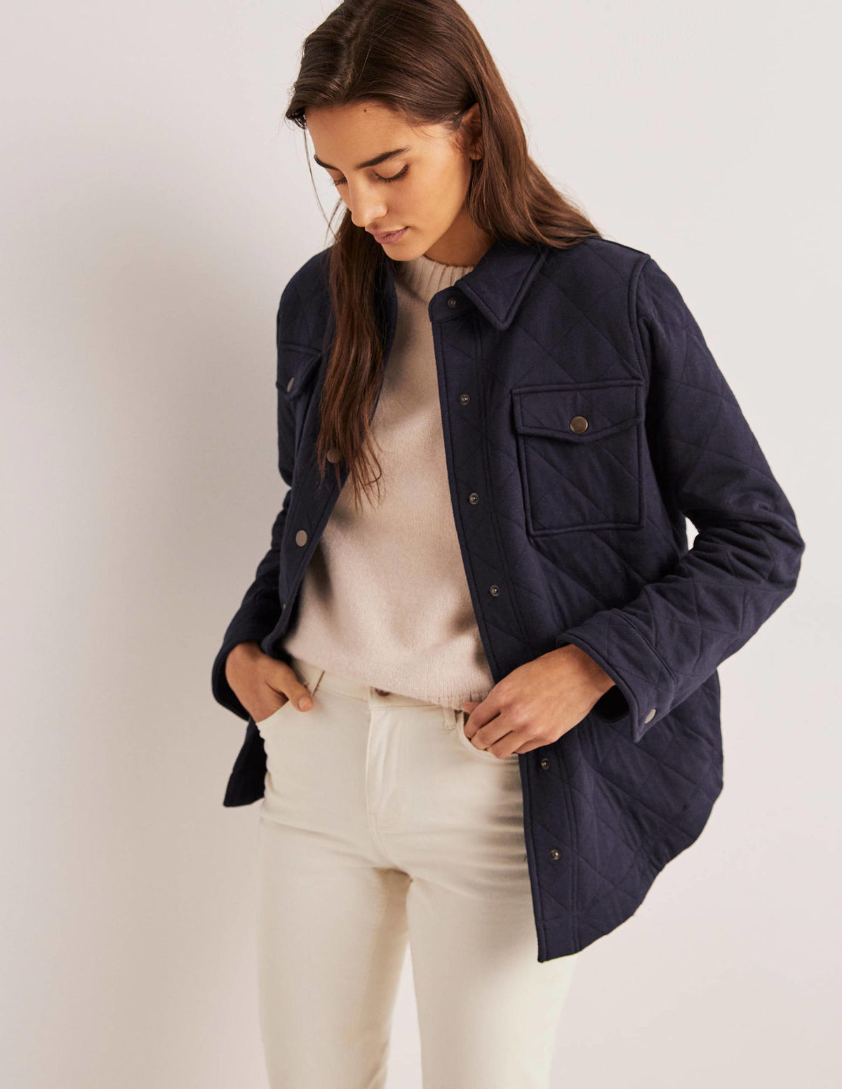 Manteau matelassé façon surchemise en jersey-Bleu marine - Image 4