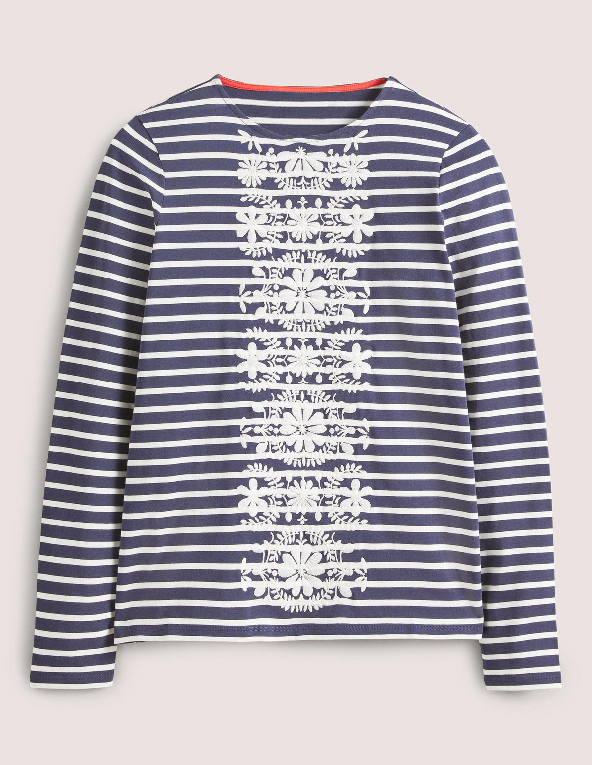 Besticktes Bretonshirt-Navy/Naturweiß, Blumenstickerei - Image 5