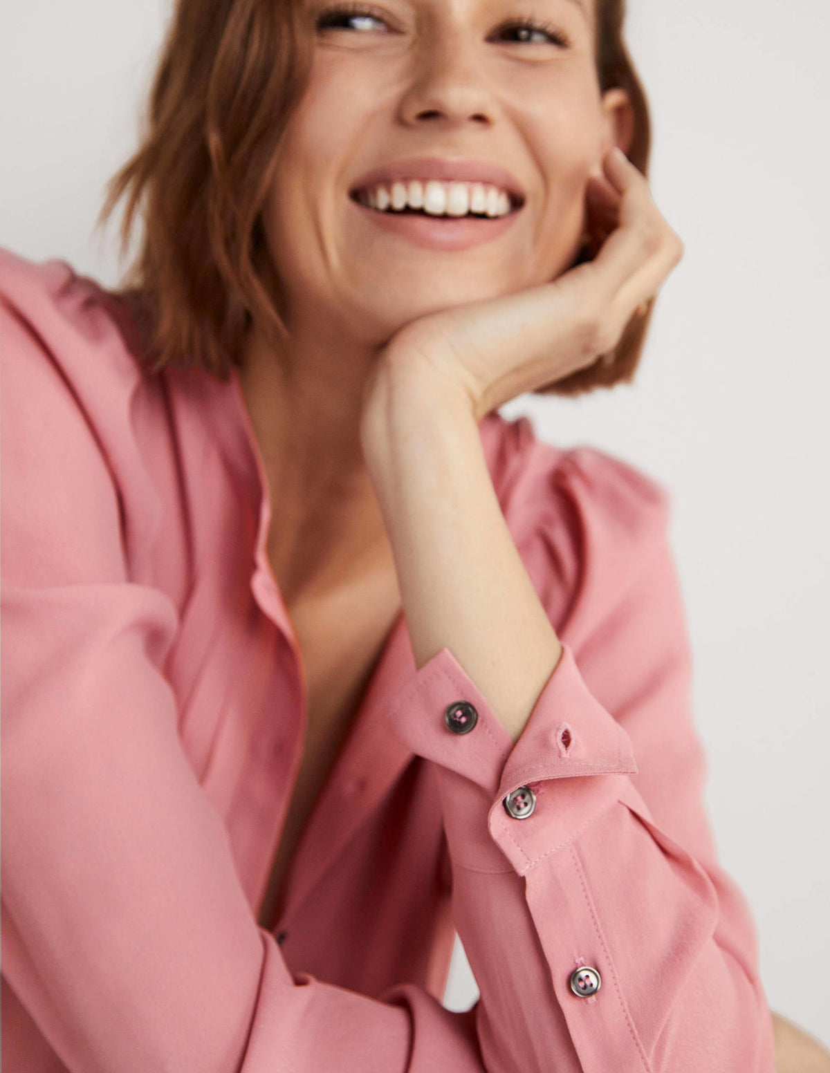 Blouse boutonnée et plissée-Rose amande-6