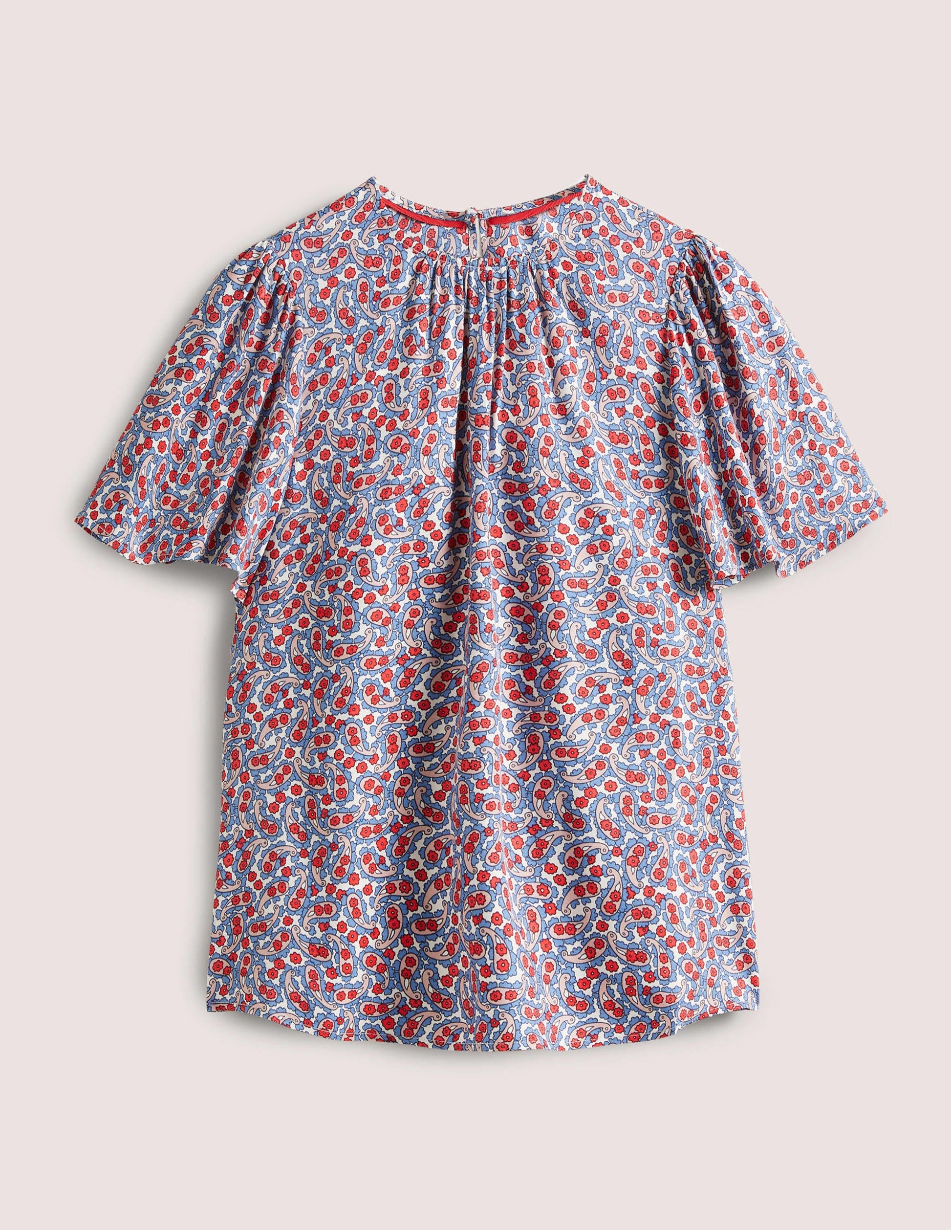 Top col rond à manches aériennes-Bleu Côte d'azur, motif Petal Paisley-5