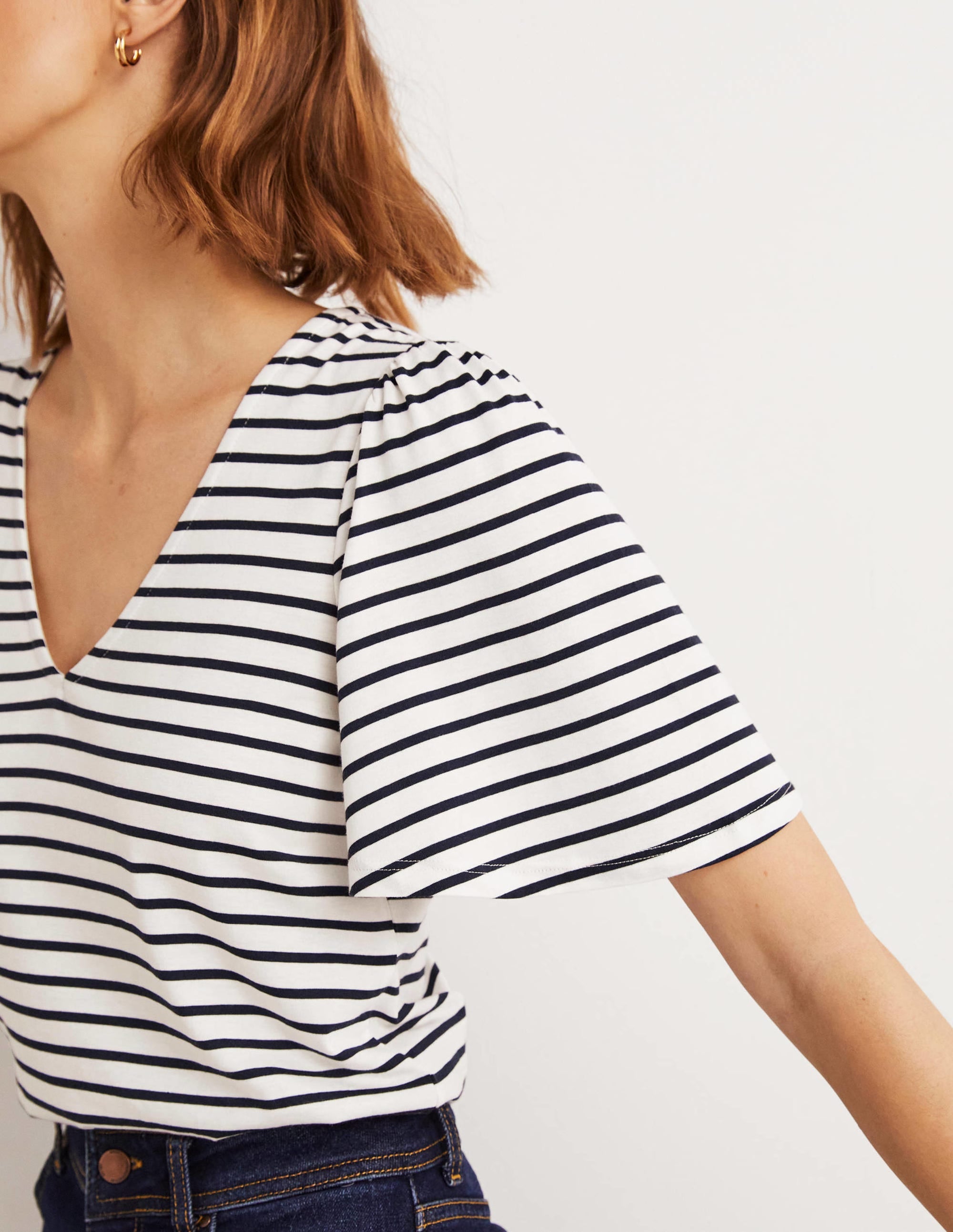 Supersoft Flutter Sleeve Top-Ivory / Navy Stripe - Image 2