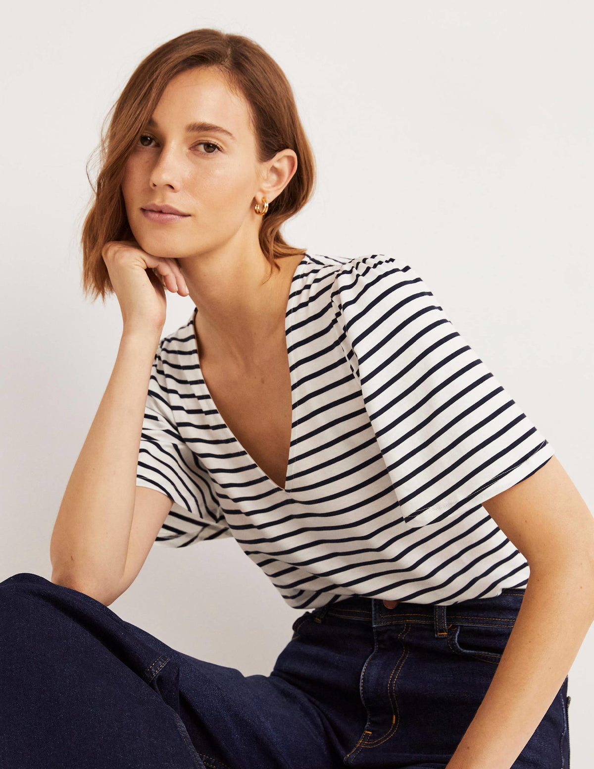 Supersoft Flutter Sleeve Top-Ivory / Navy Stripe - Image 4