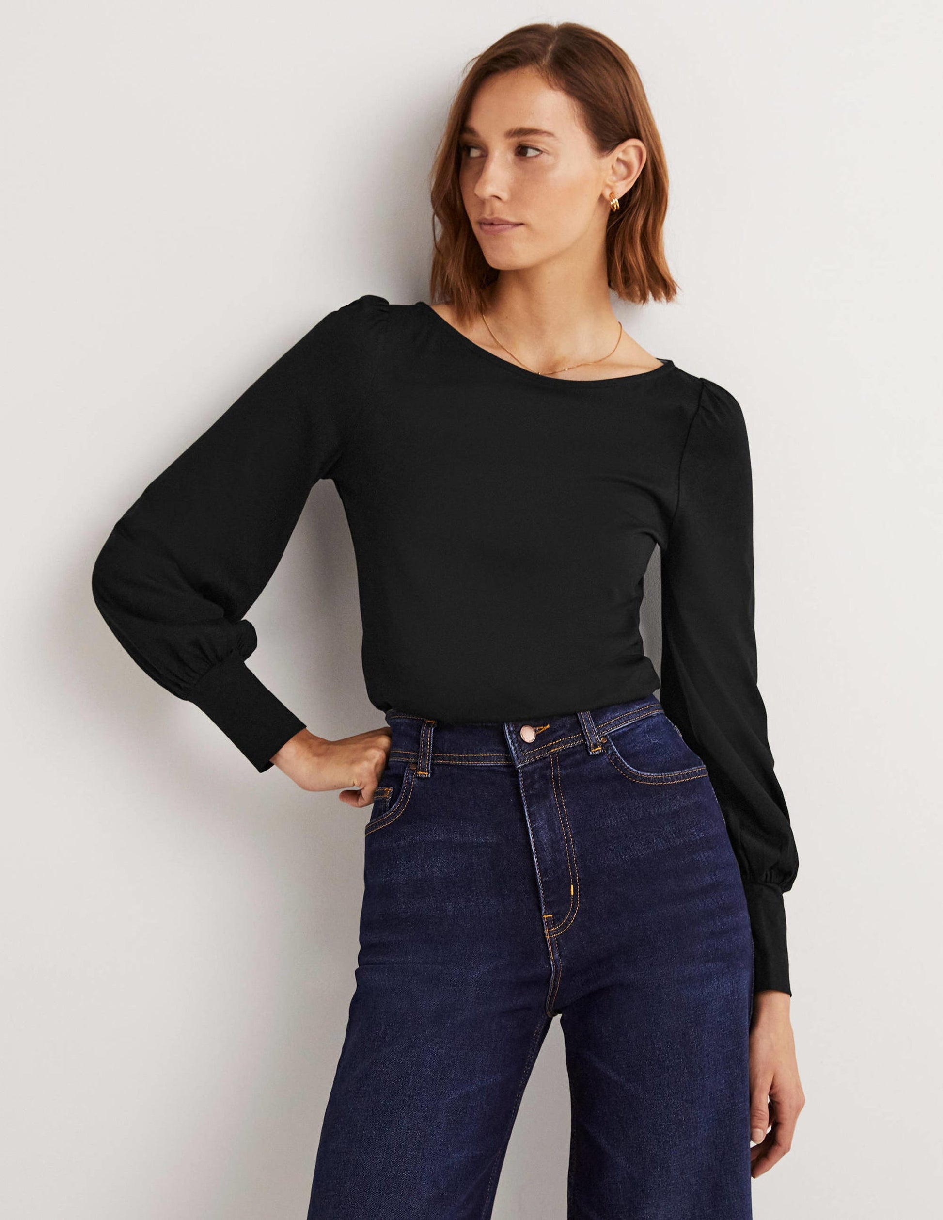 Supersoft Boat Neck Top-Black-1