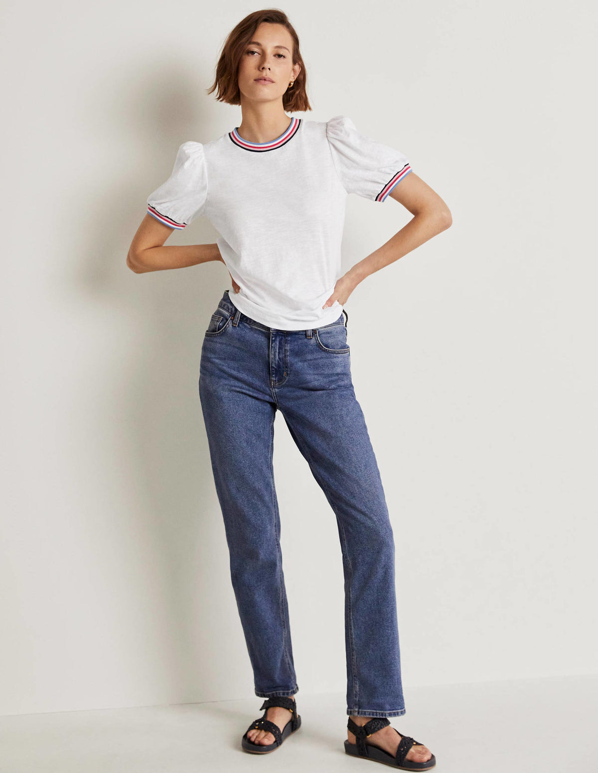 Rib Trim Blouson Top-White - Image 8