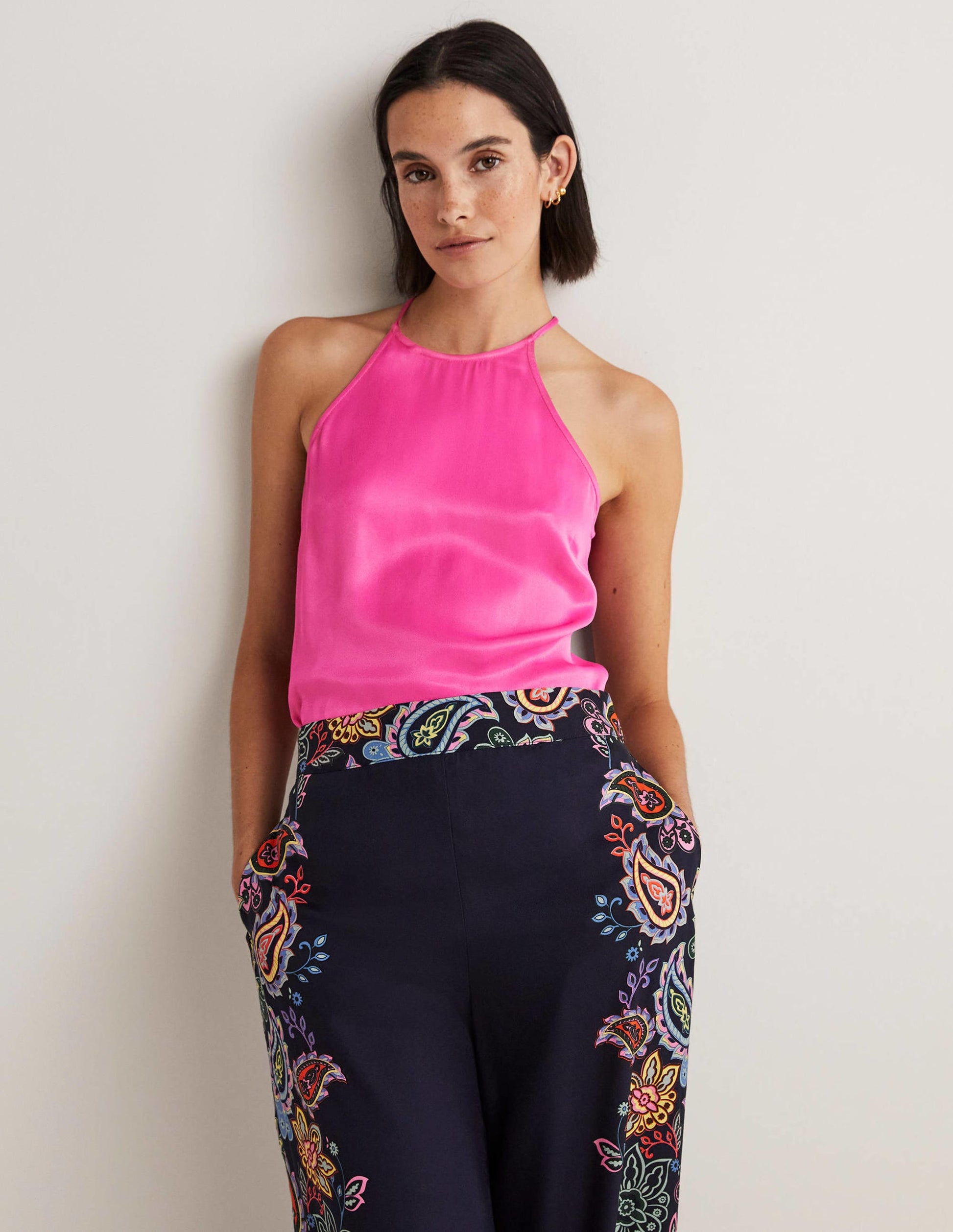 Neckholder-Top aus Satin-Wassermelonenrosa-1
