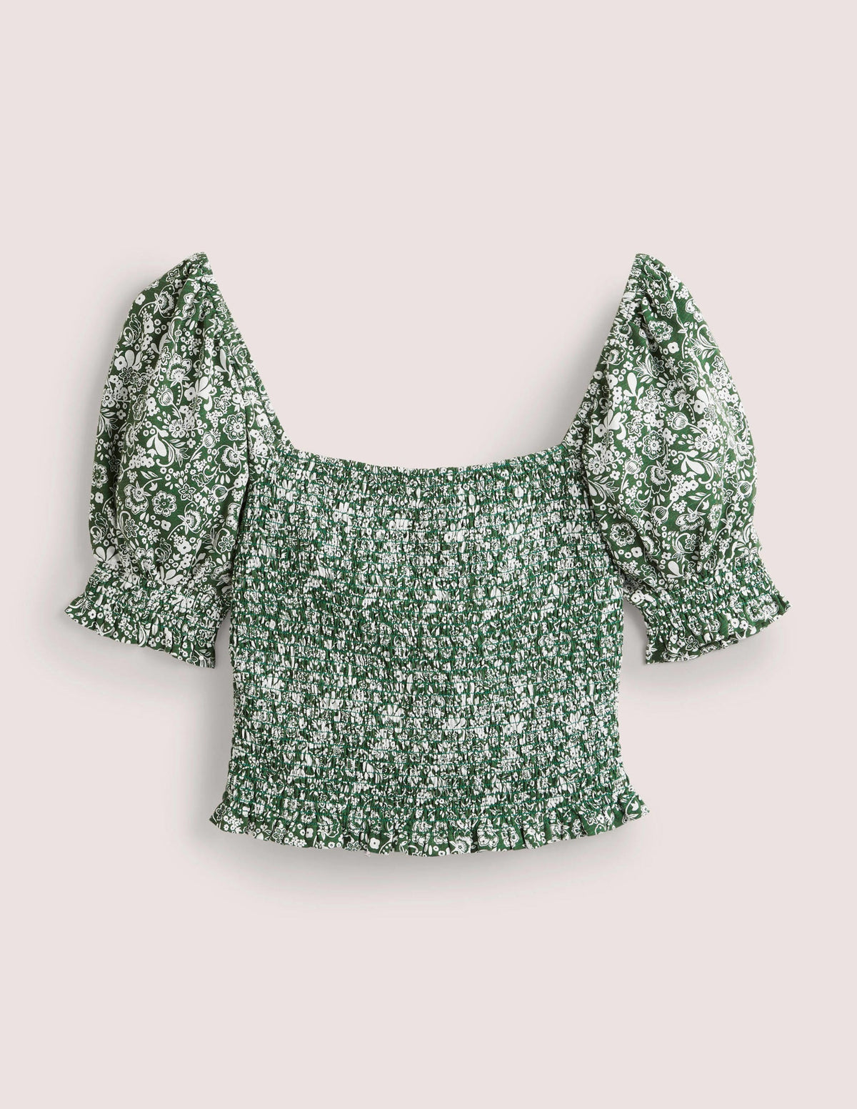 Top smocké en jersey à col carré-Vert chasseur, motif Pretty Paradise - Image 5