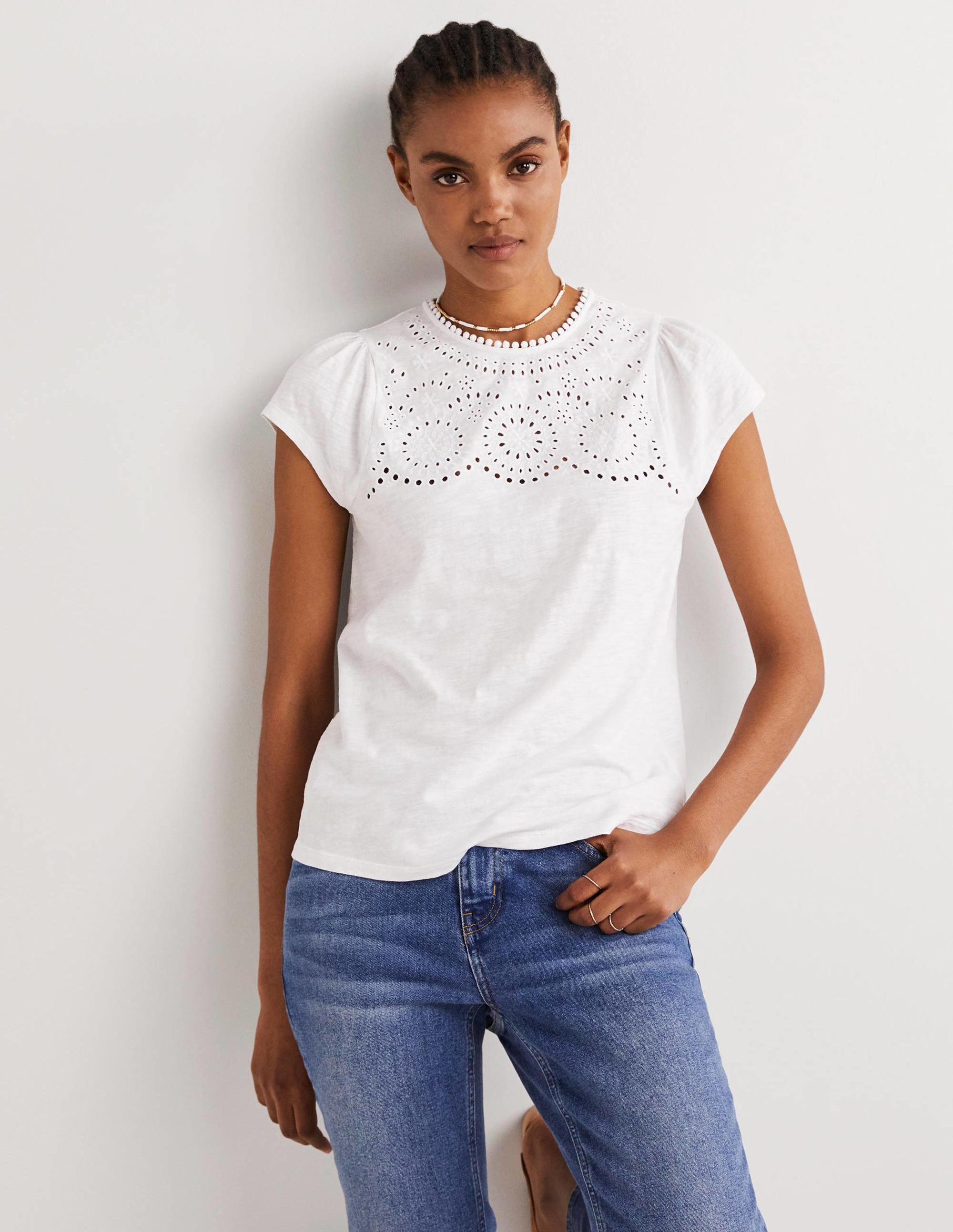 Flatter-T-Shirt mit Lochspitze-Weiß - Image 1