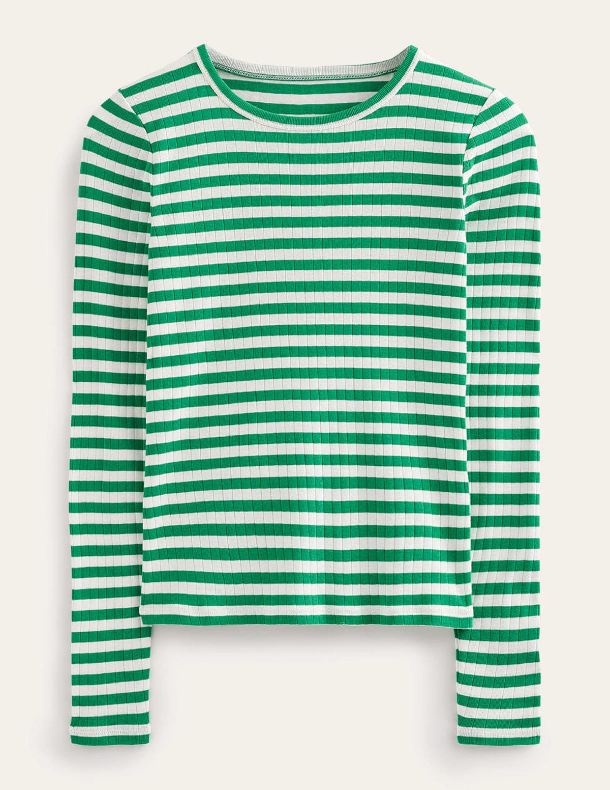 Alice T-Shirt mit Rippstruktur-Wiesengrün, Naturweiß Gestreift - Image 6