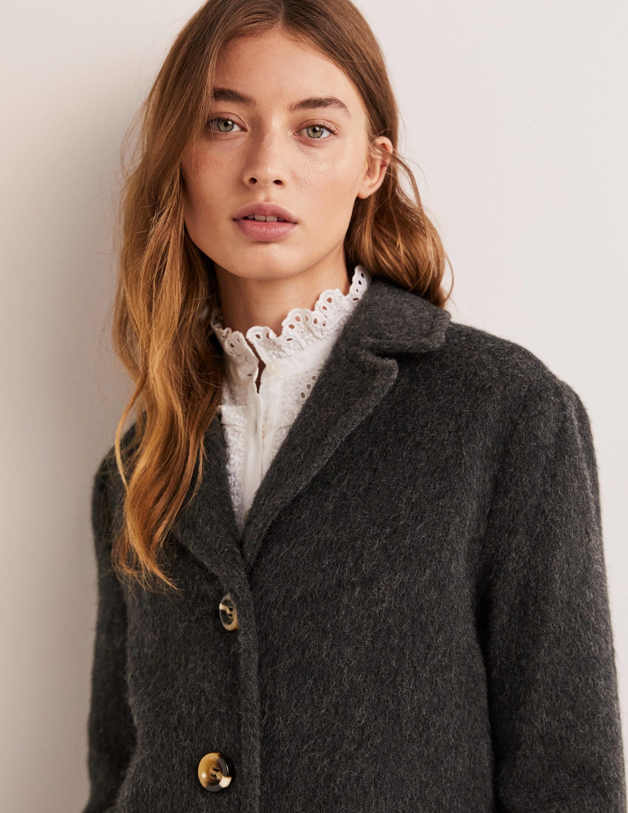 Wool Blend Collared Coat-Charcoal - Image 8