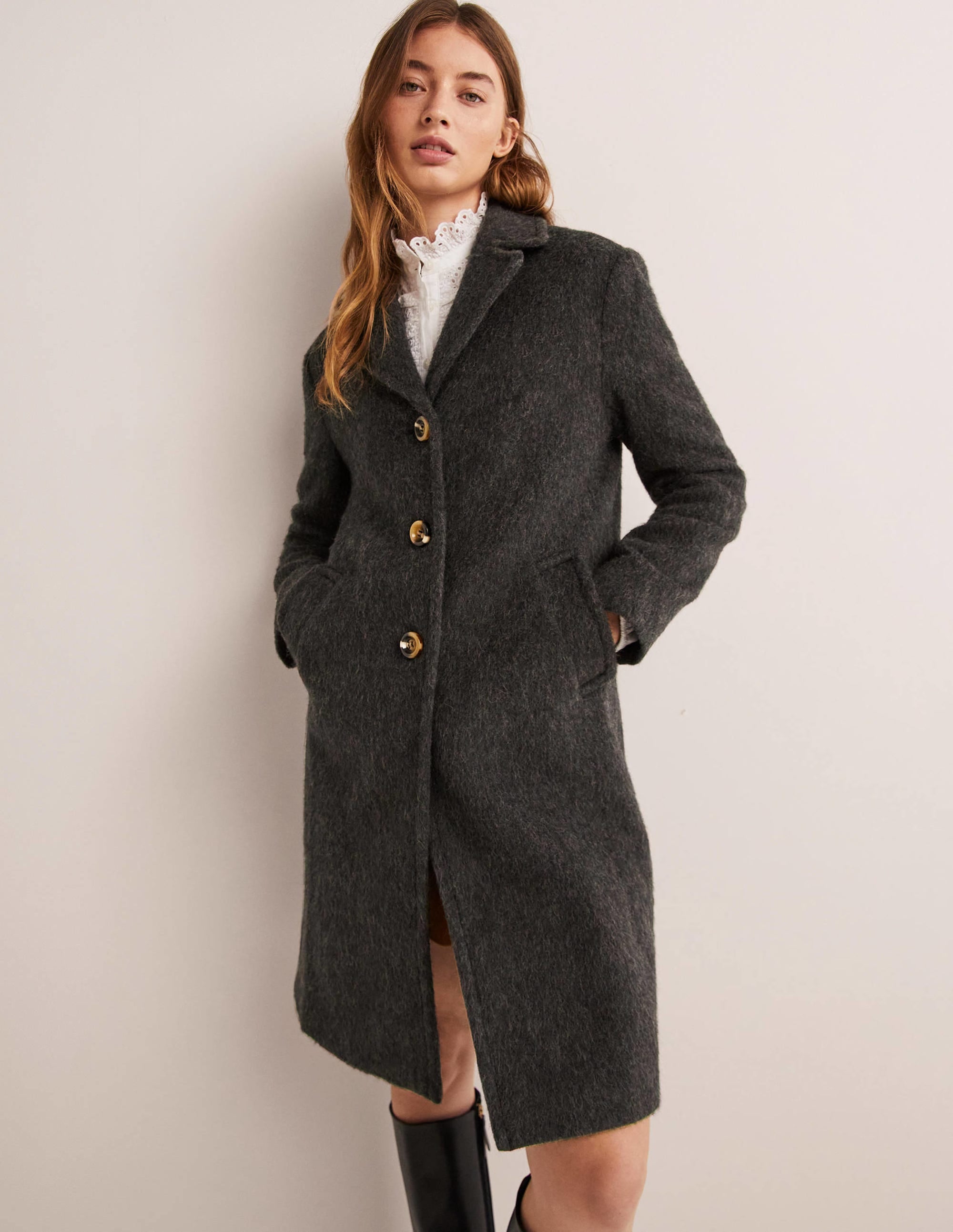 Wool Blend Collared Coat-Charcoal - Image 1