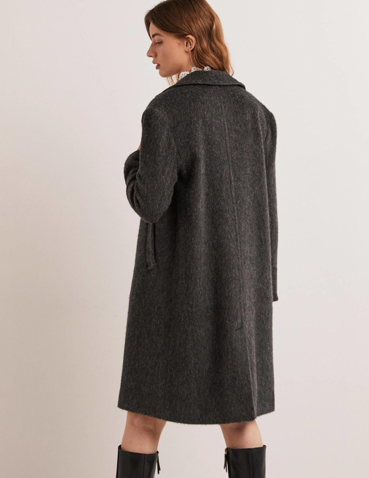 Wool Blend Collared Coat-Charcoal-3