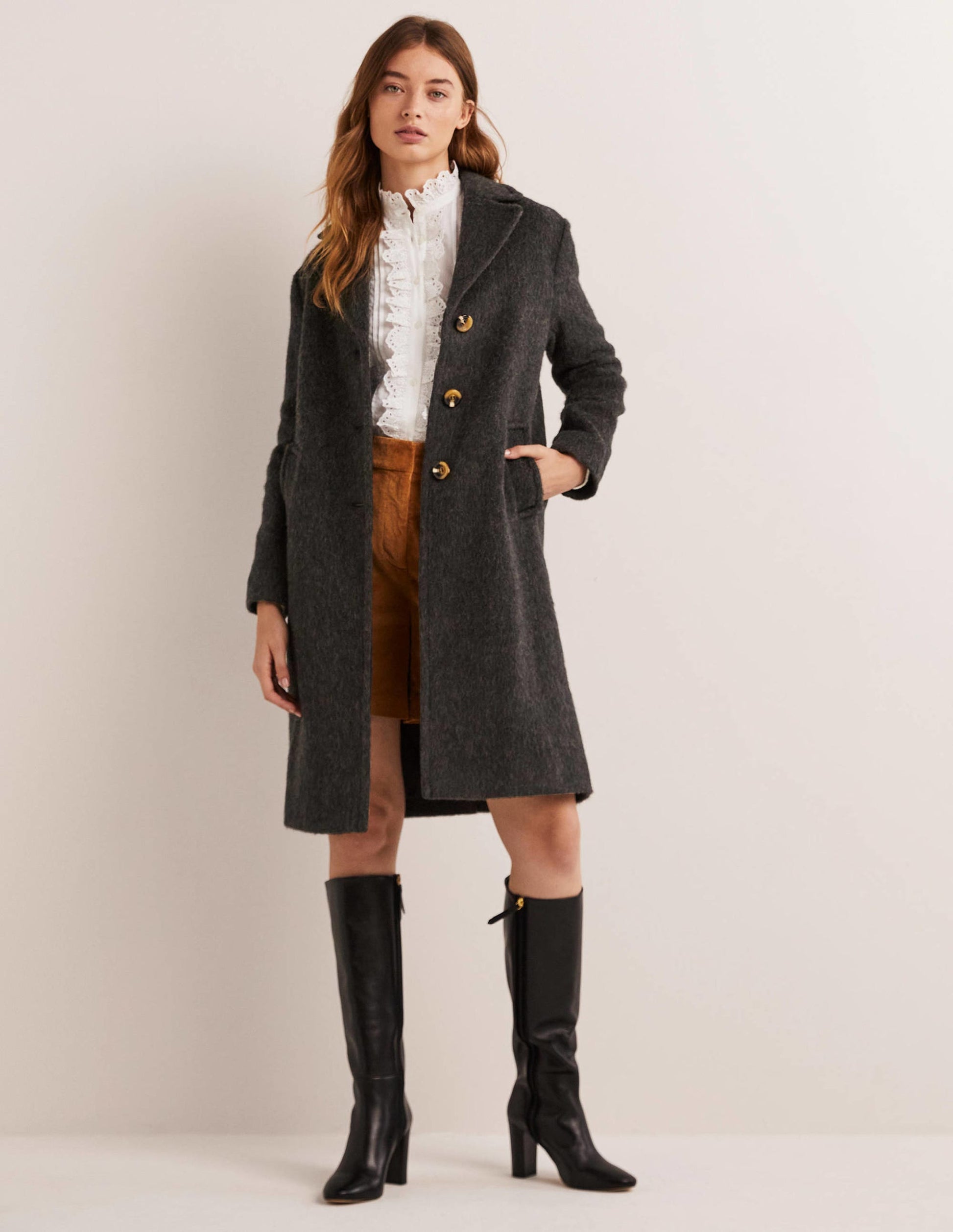 Wool Blend Collared Coat-Charcoal-4