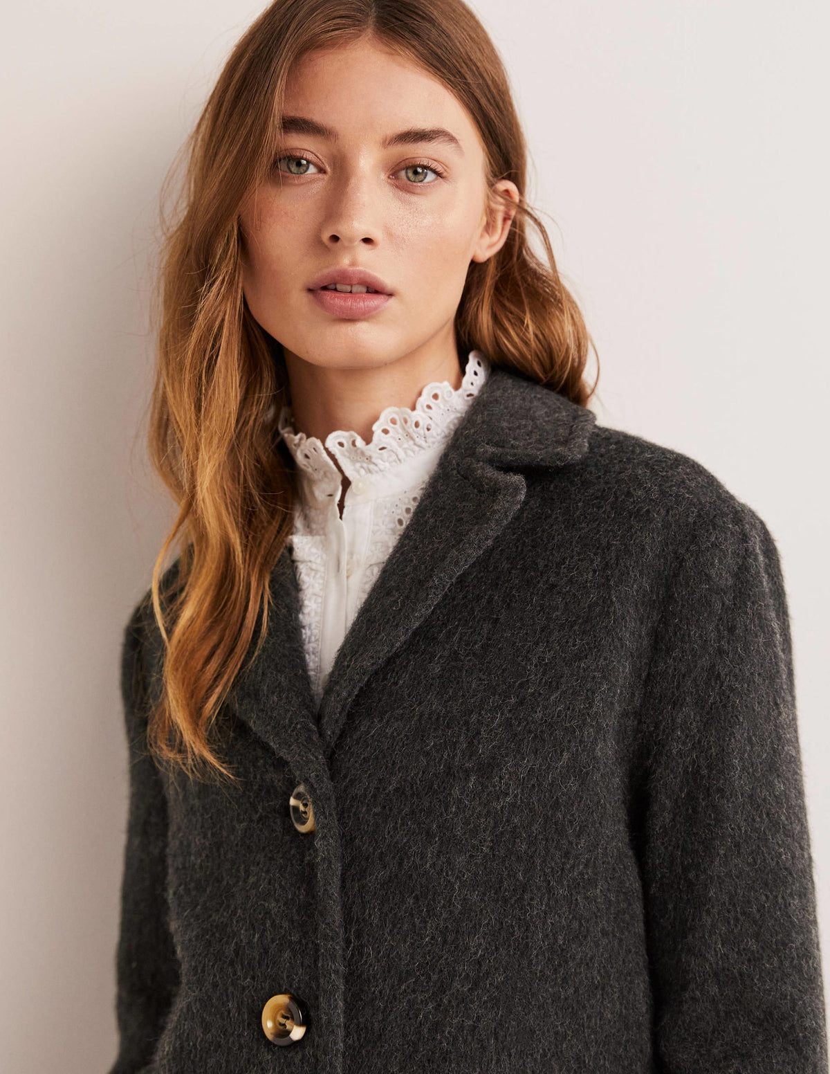 Wool Blend Collared Coat-Charcoal - Image 5