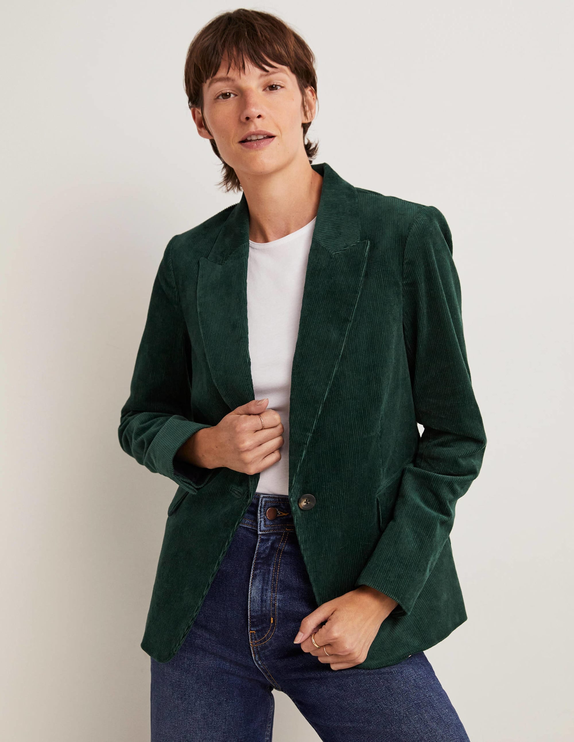 Figurbetonter Cord-Blazer-Trekking-Grün - Image 1