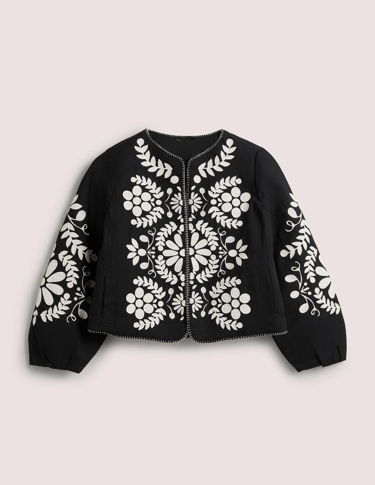 Kurze Jacke mit Stickerei-Schwarz mit Taupe - Image 6