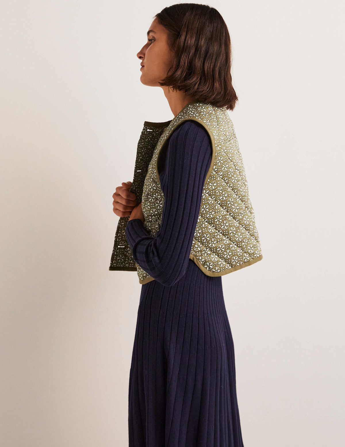 Veste sans manches matelassée-Vert basilic, motif Dainty Geo - Image 4
