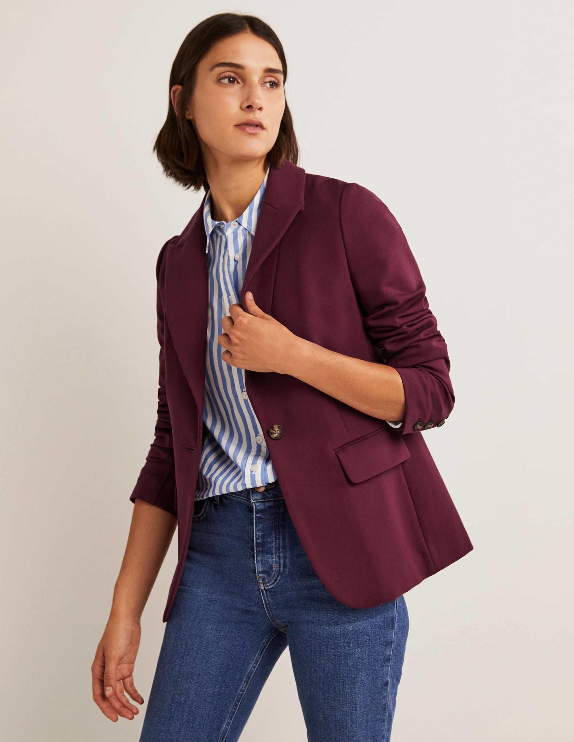 Figurbetonter Blazer aus Stretchjersey-Glühweinrot - Image 1