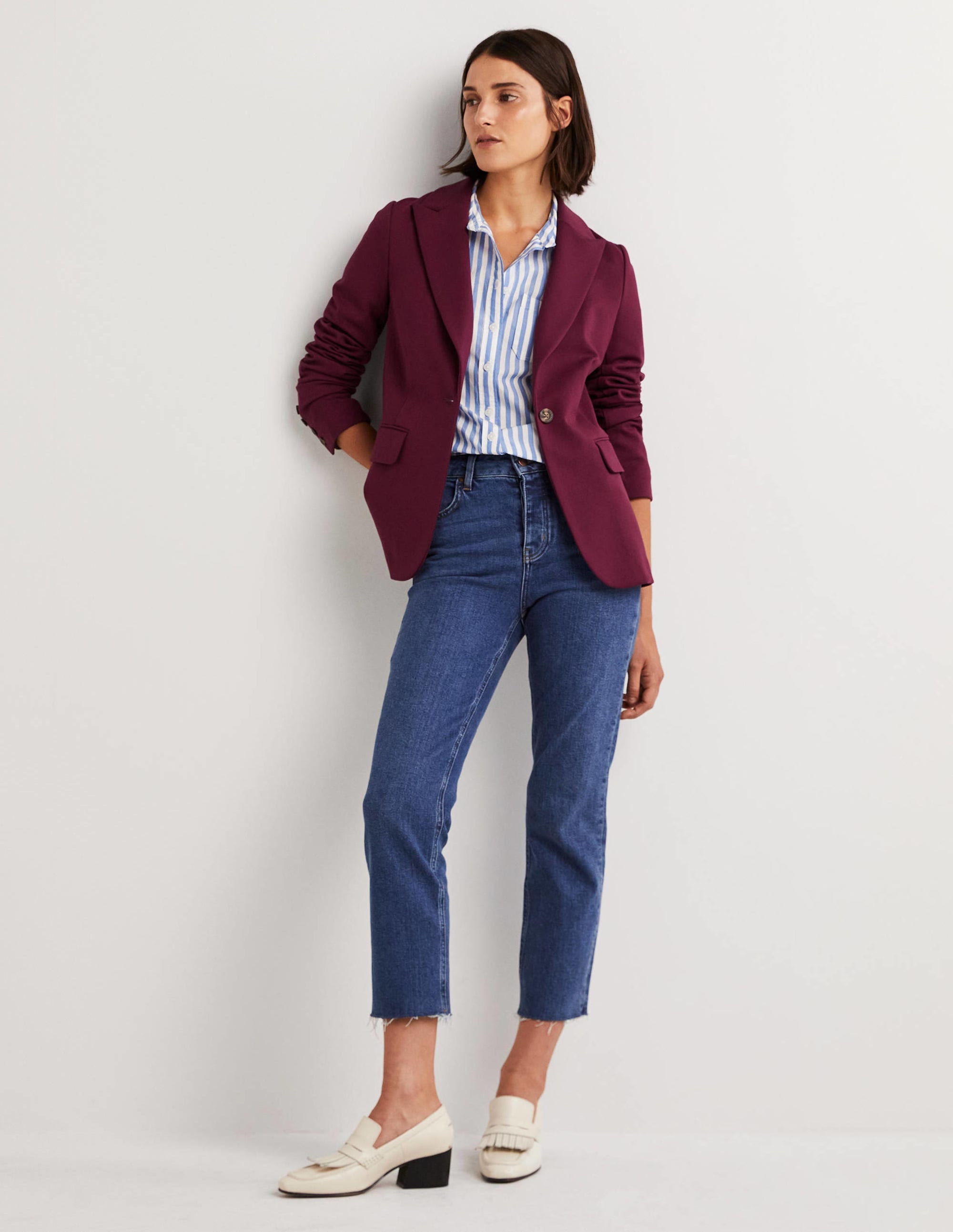 Figurbetonter Blazer aus Stretchjersey-Glühweinrot - Image 4