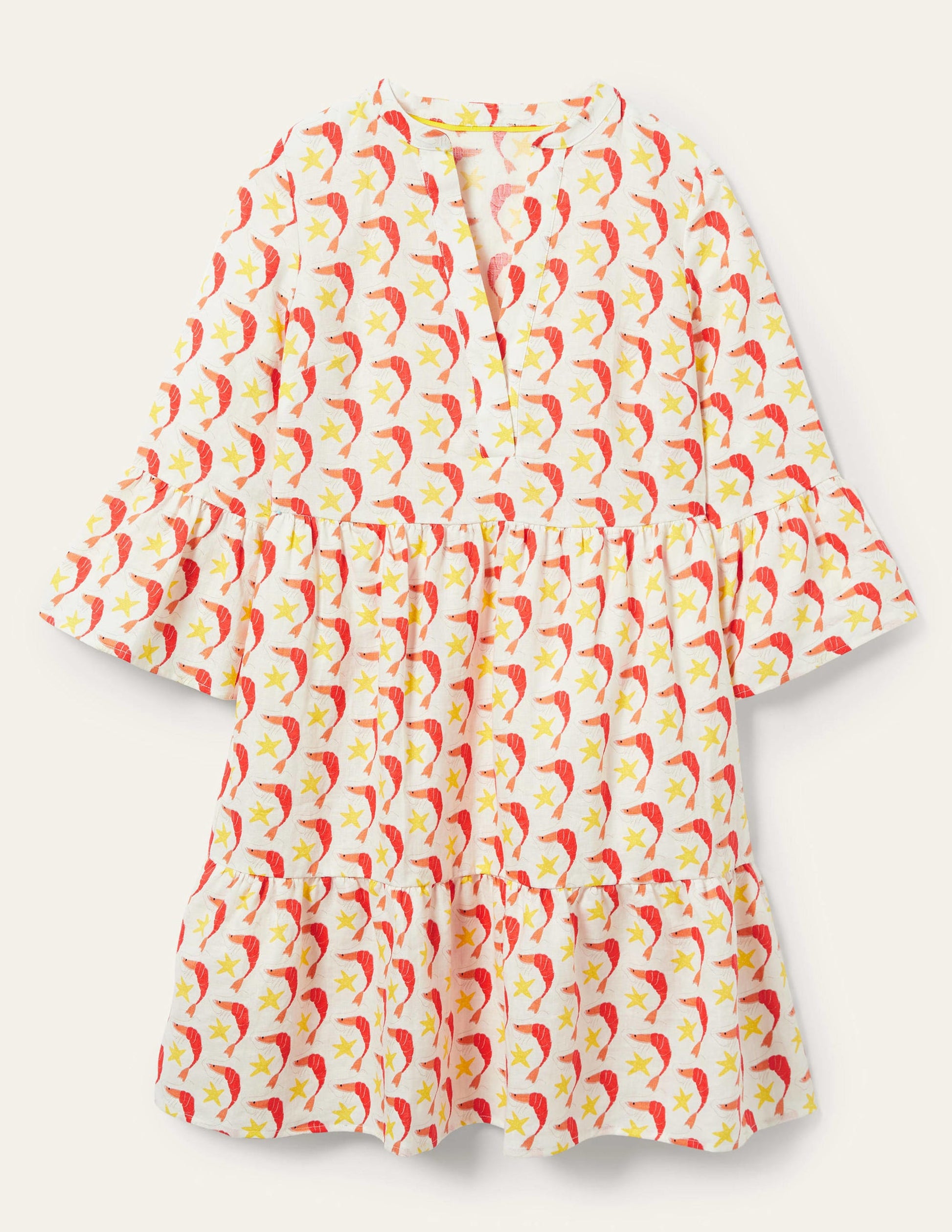 Lässiges Stufenkleid aus Leinen-Naturweiß, Garnelen-6