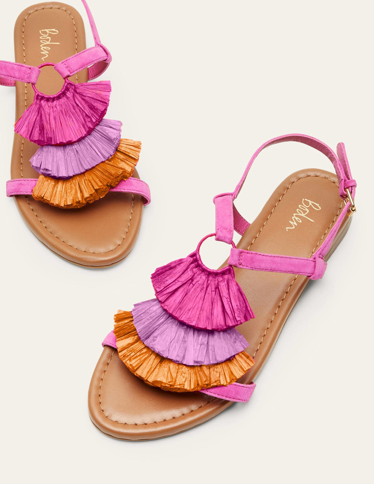 Sarah Flache Sandalen mit Fransen-Knalliges Stiefmütterchen - Image 1