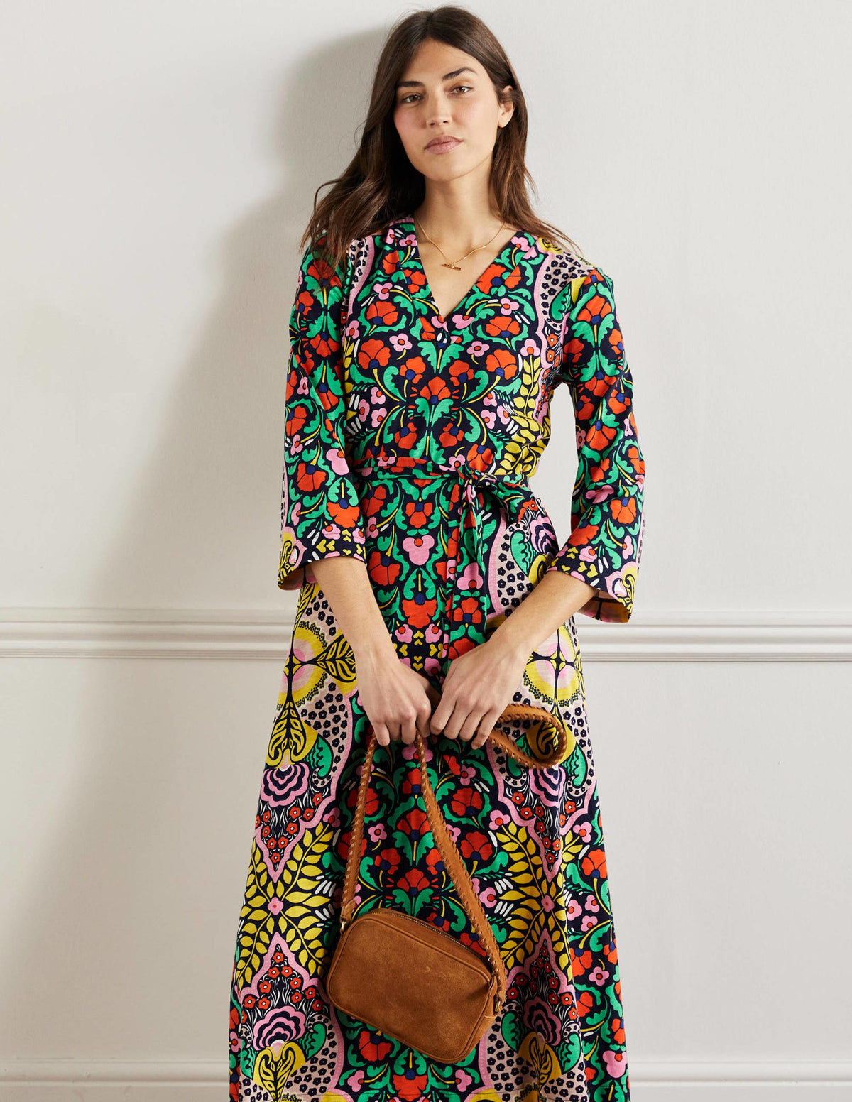 Kaftan-Midikleid aus Jersey-Navy, Blumenmuster - Image 6