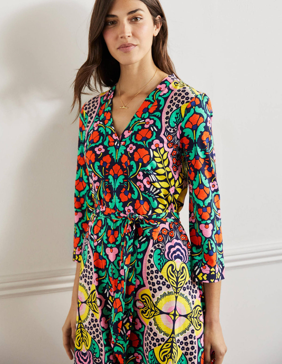 Kaftan-Midikleid aus Jersey-Navy, Blumenmuster - Image 10