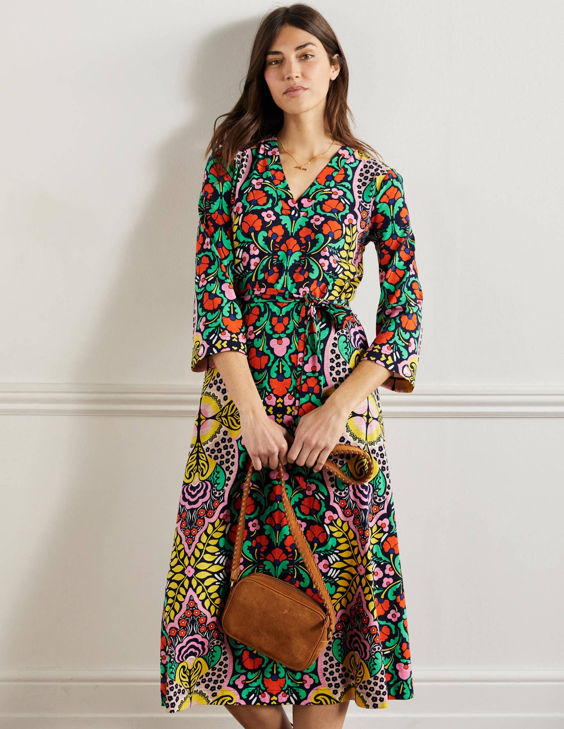 Kaftan-Midikleid aus Jersey-Navy, Blumenmuster-1