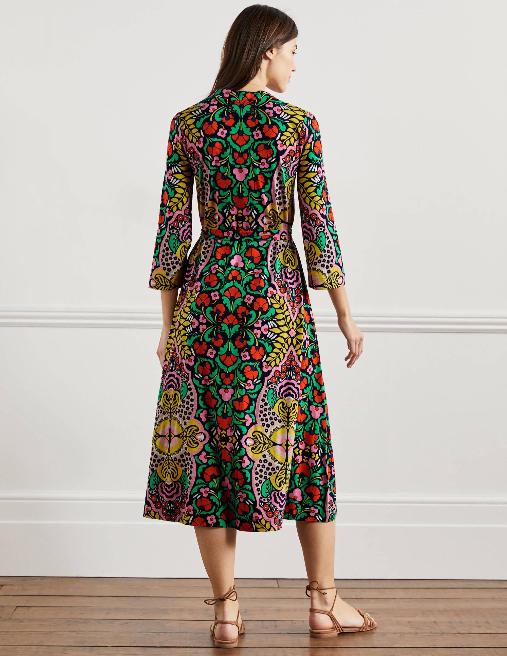 Kaftan-Midikleid aus Jersey-Navy, Blumenmuster - Image 3