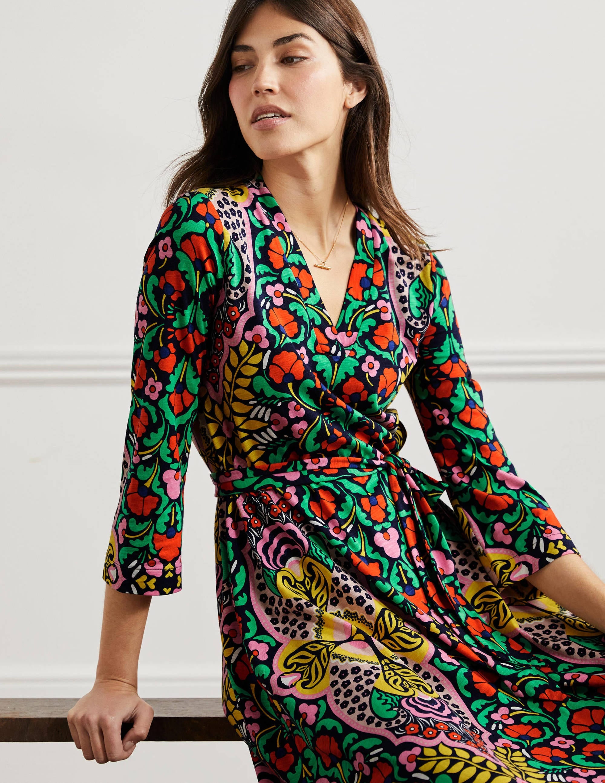 Kaftan-Midikleid aus Jersey-Navy, Blumenmuster - Image 4