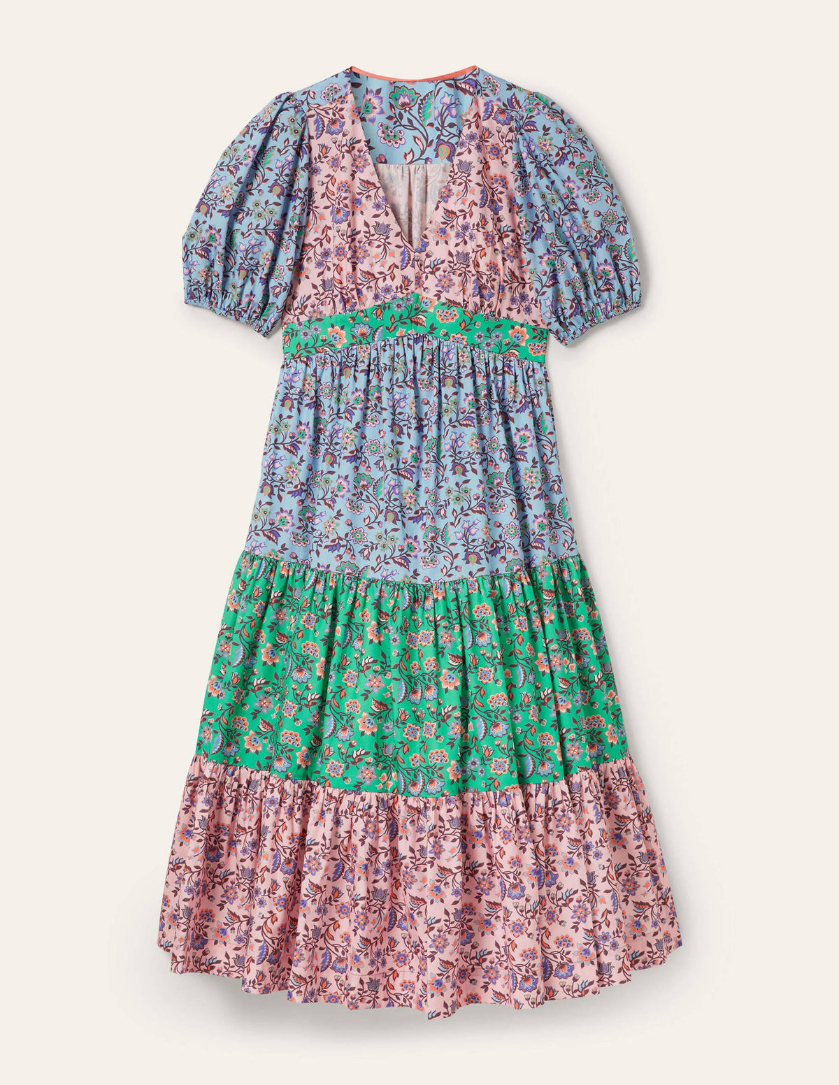 Maxi-Stufenkleid mit Puffärmeln-Kirschblütenrosa, Orientalische Wiese-6