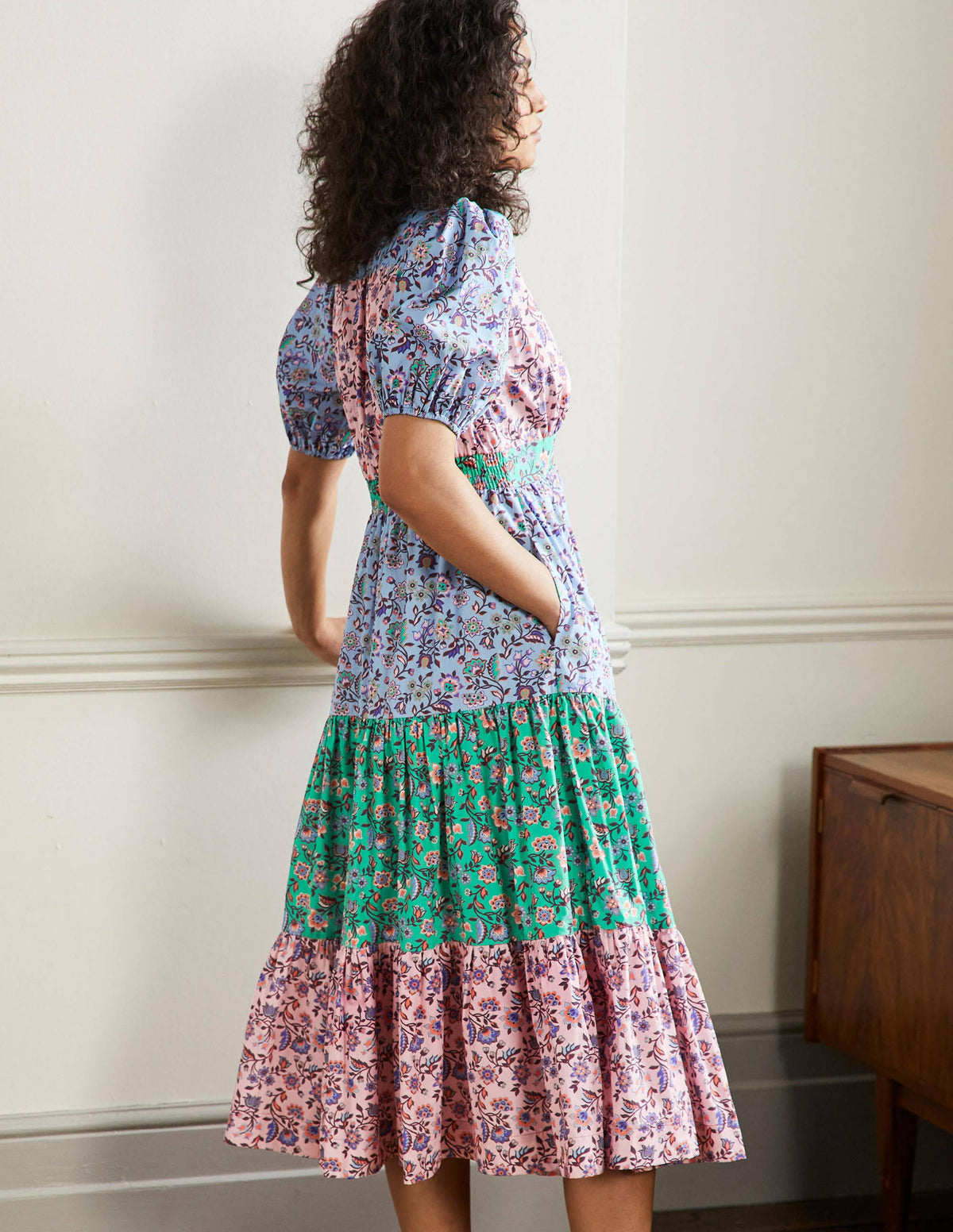 Maxi-Stufenkleid mit Puffärmeln-Kirschblütenrosa, Orientalische Wiese-5