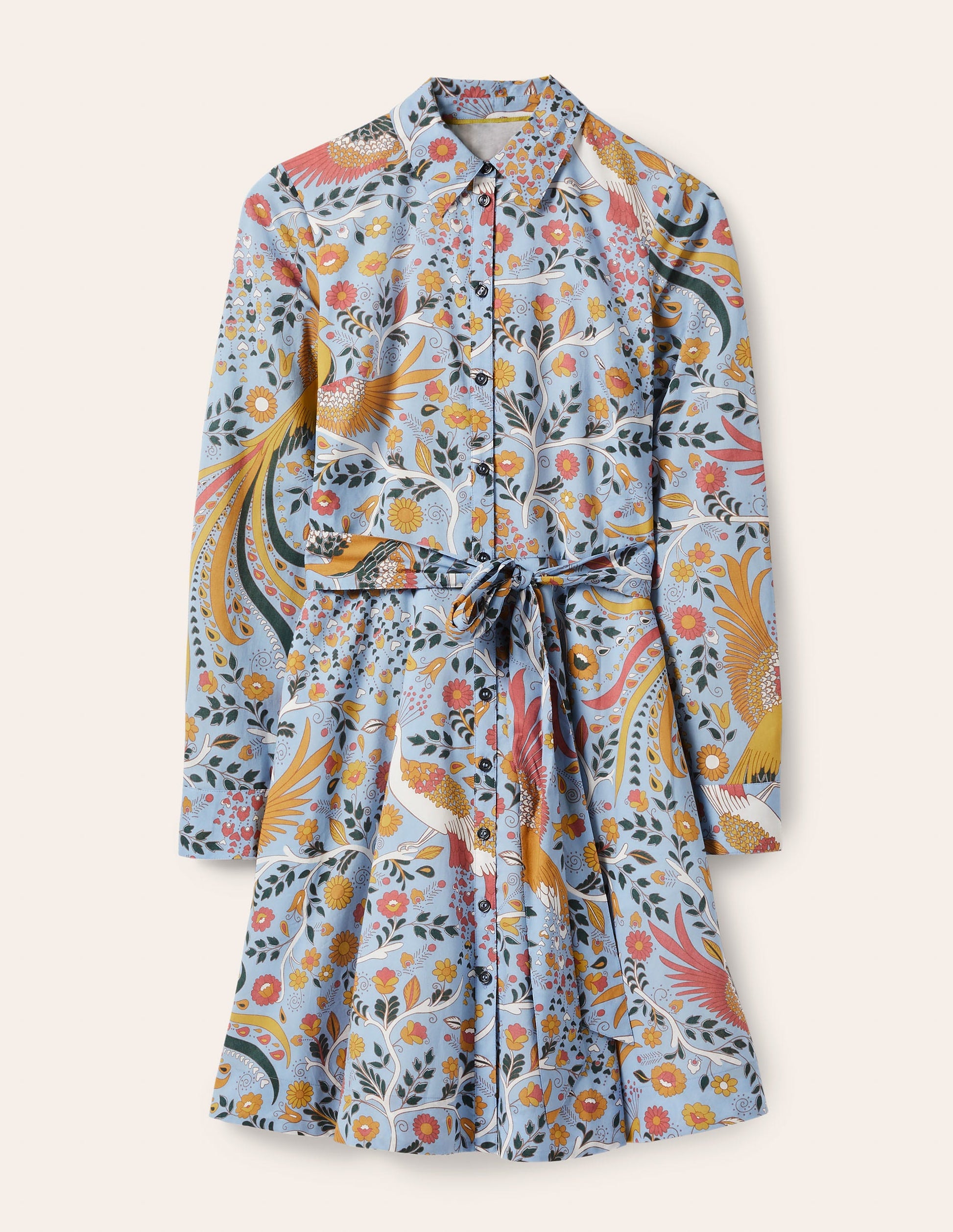 Hemdblusenkleid aus Baumwolle-Graublau, Bezaubernder Pfau-6
