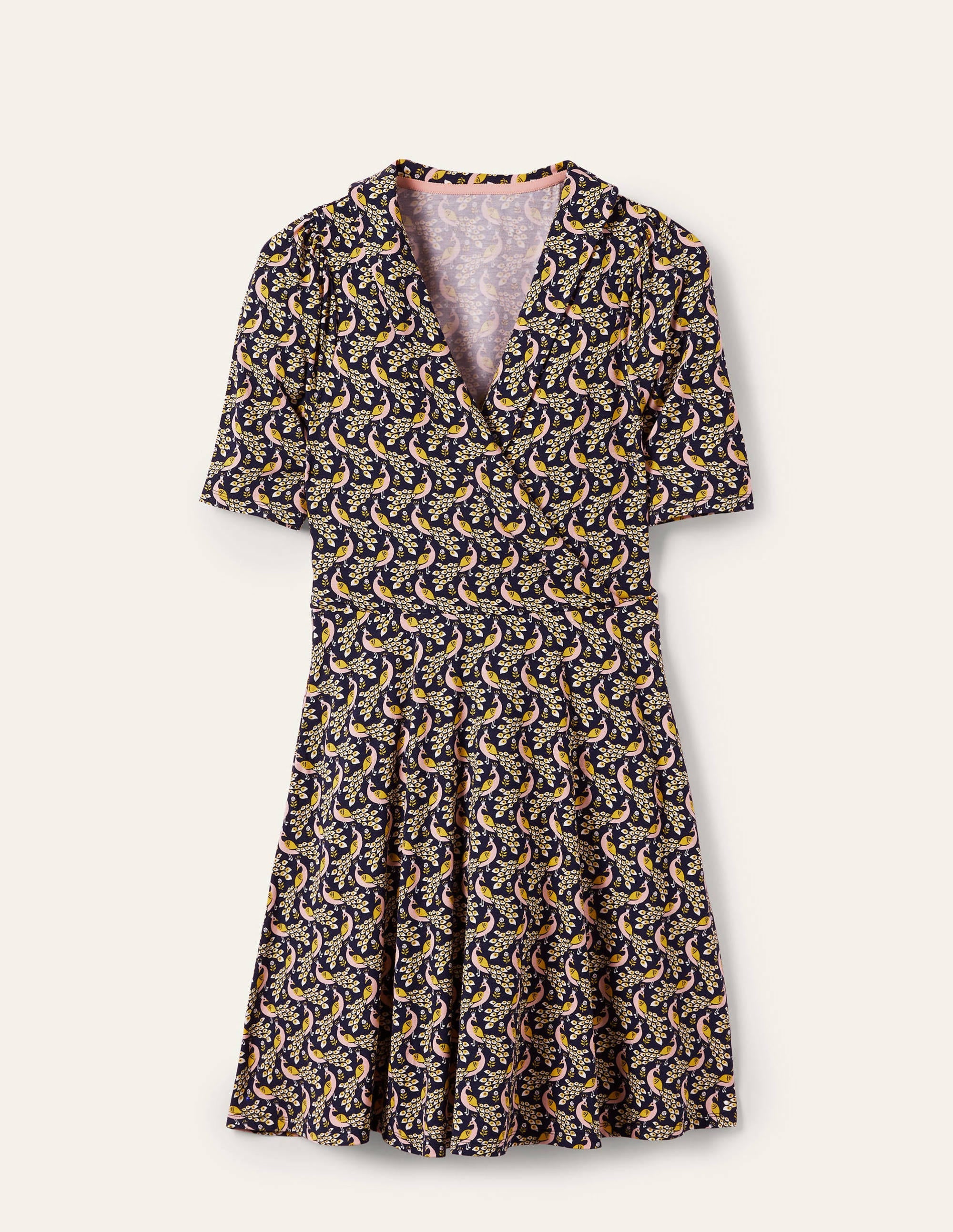 Jerseykleid mit fixierter Wickeloptik-Französisches Navy, Pfauenmuster - Image 6