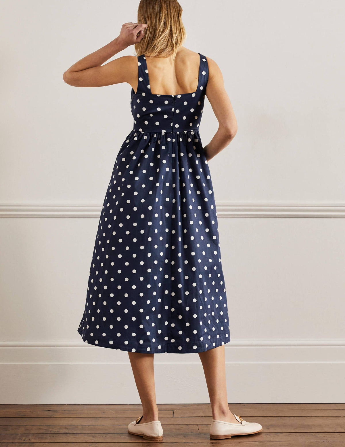 Violet Midikleid mit eckigem Ausschnitt-Navy, Getupft - Image 3