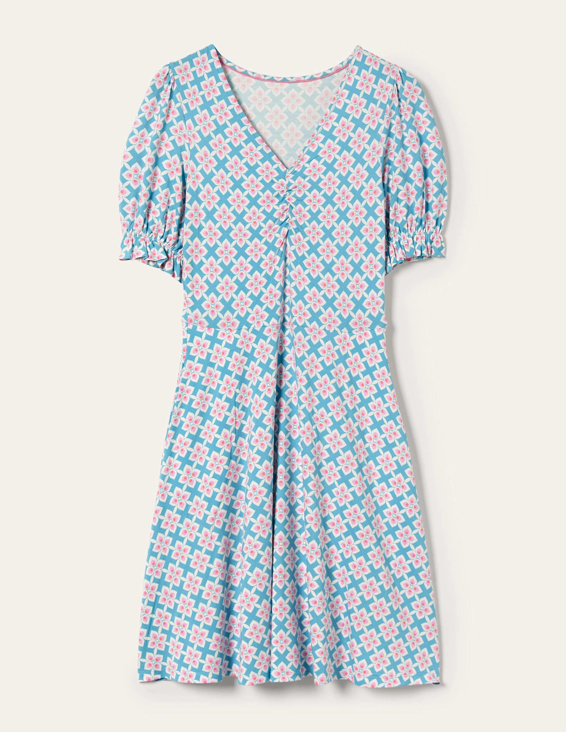 Robe col V en jersey-Ombre côtière, motif Diamond Leaf-11
