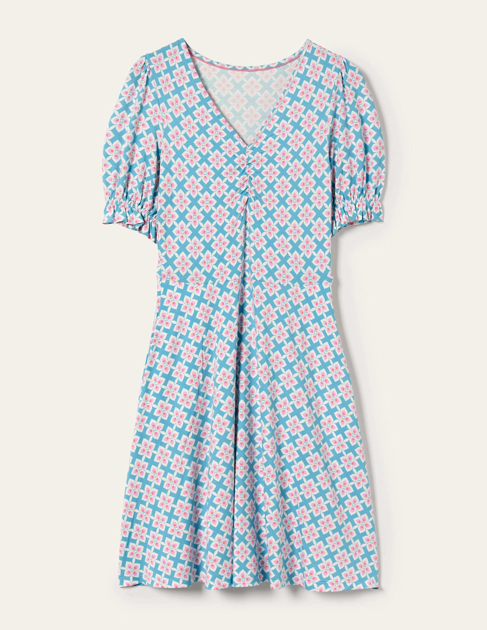 Robe col V en jersey-Ombre côtière, motif Diamond Leaf - Image 11
