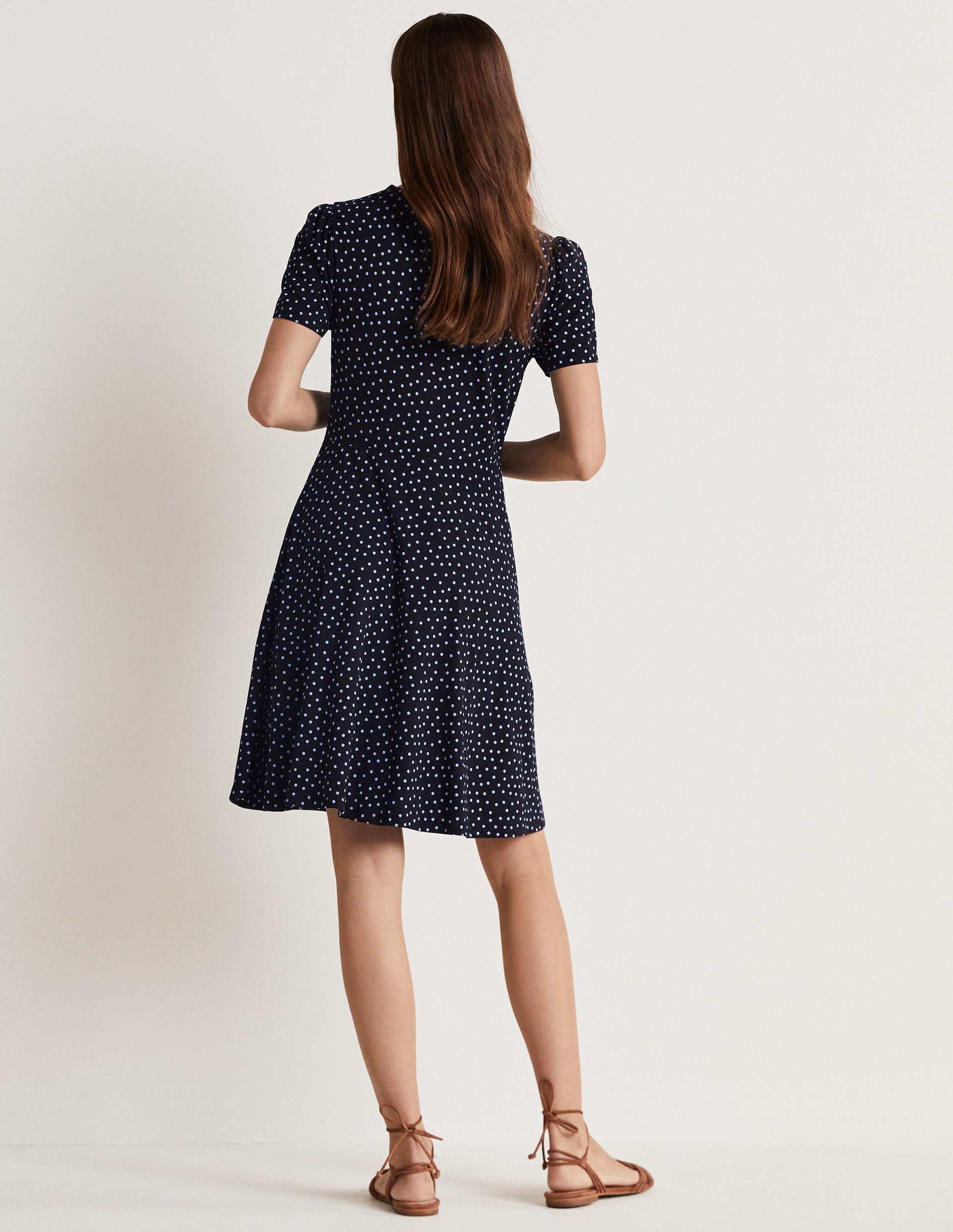 Jerseykleid mit Rundhalsausschnitt-Schwarz, Verstreute Tupfen-3