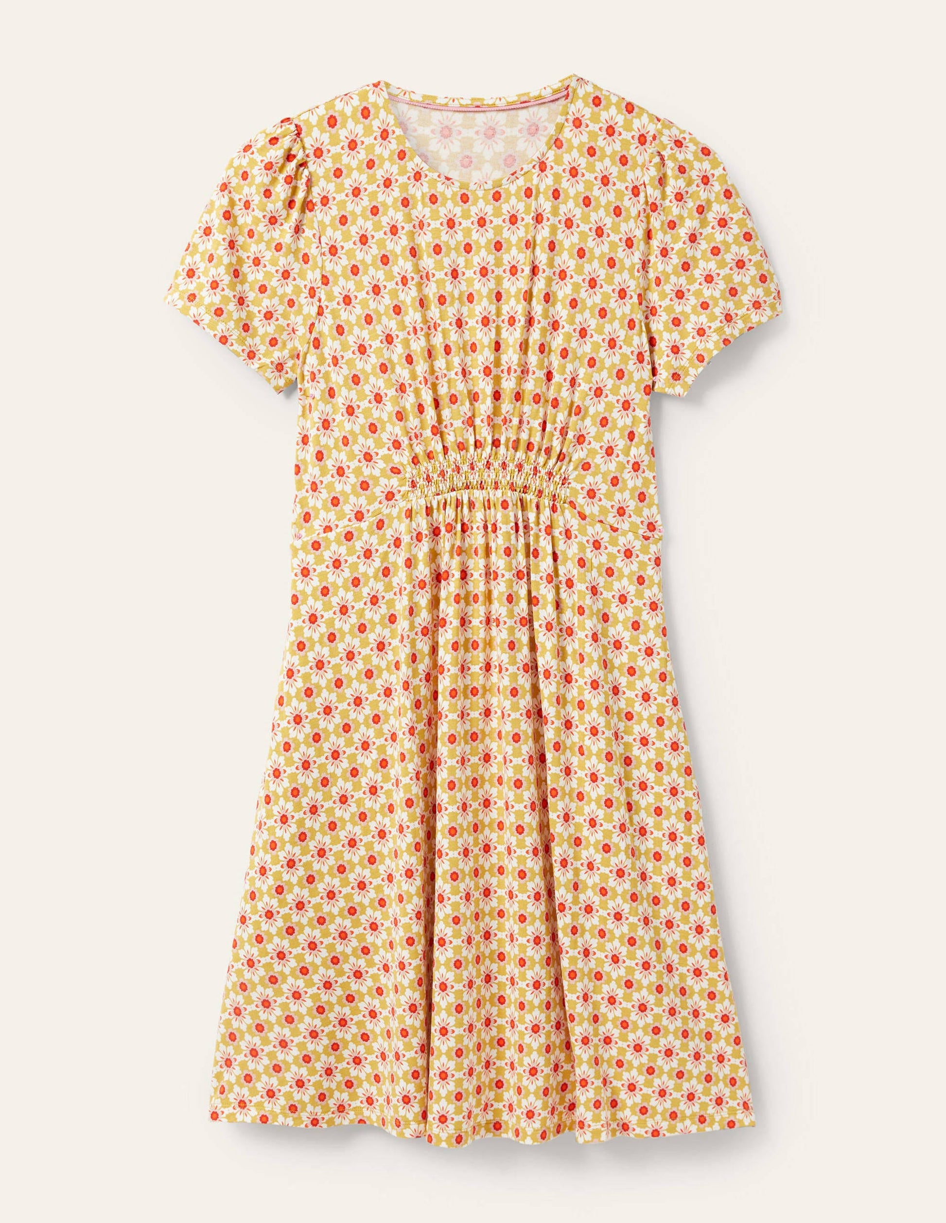 Robe col rond en jersey-Huile d'olive, tuile fleuron-5