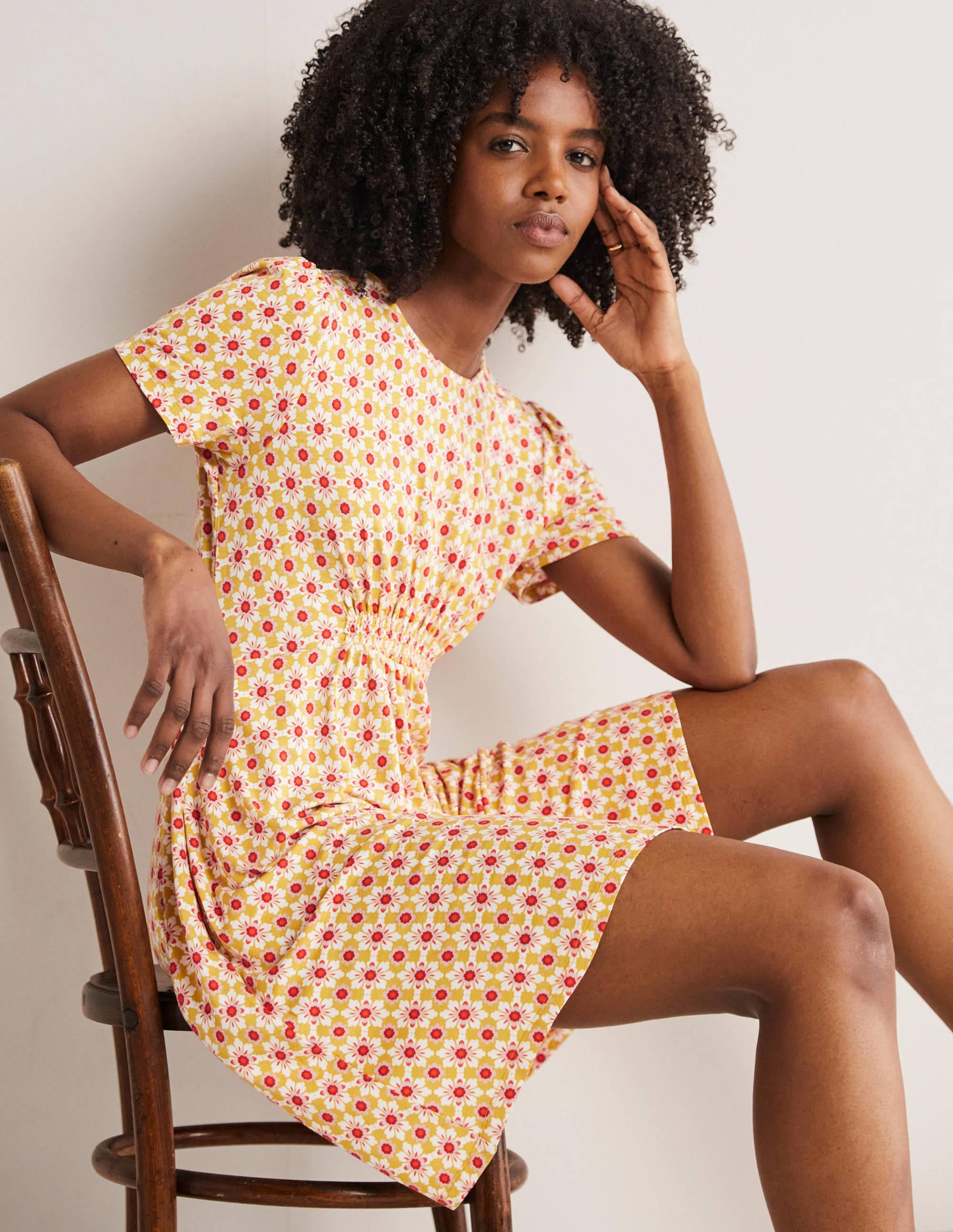 Robe col rond en jersey-Huile d'olive, tuile fleuron - Image 1