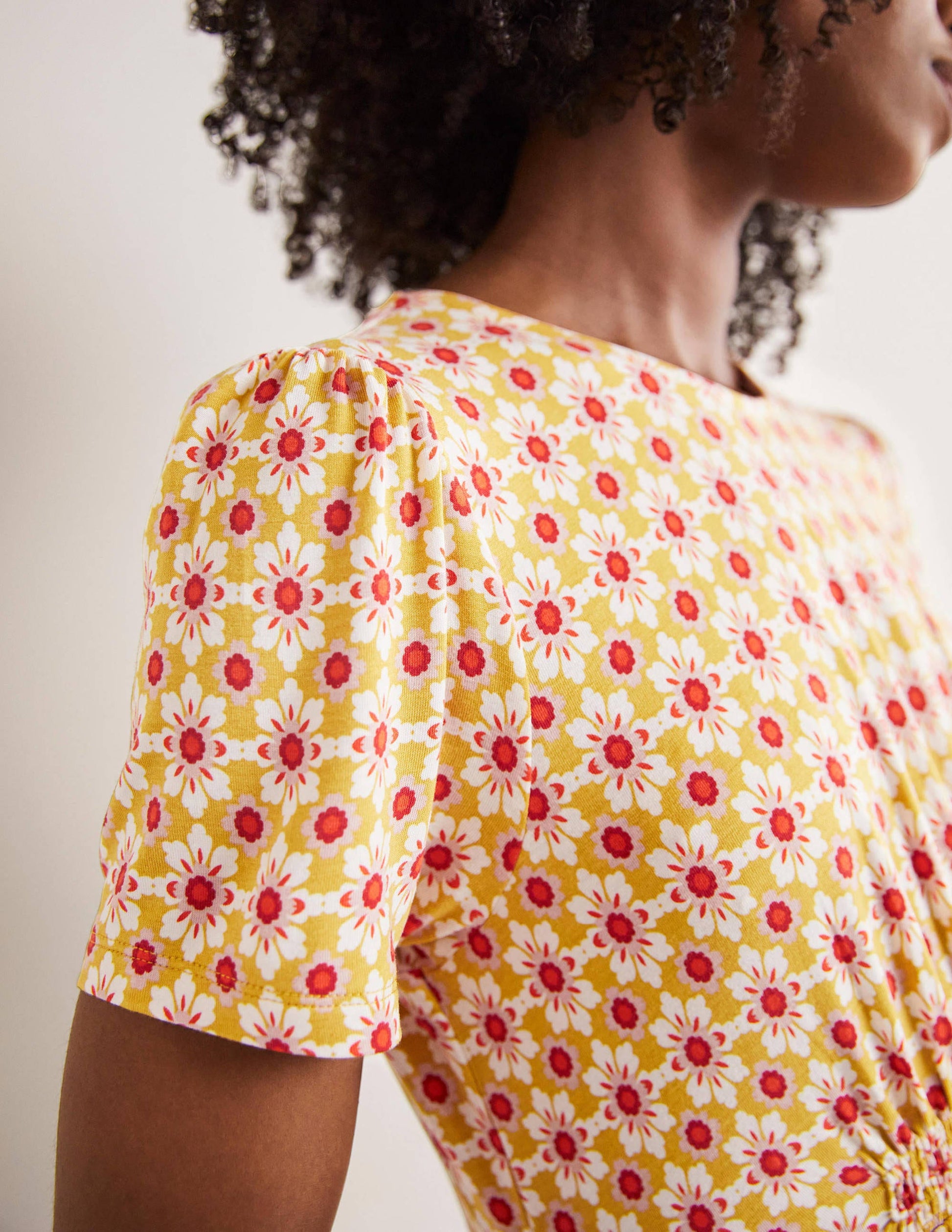 Robe col rond en jersey-Huile d'olive, tuile fleuron-2