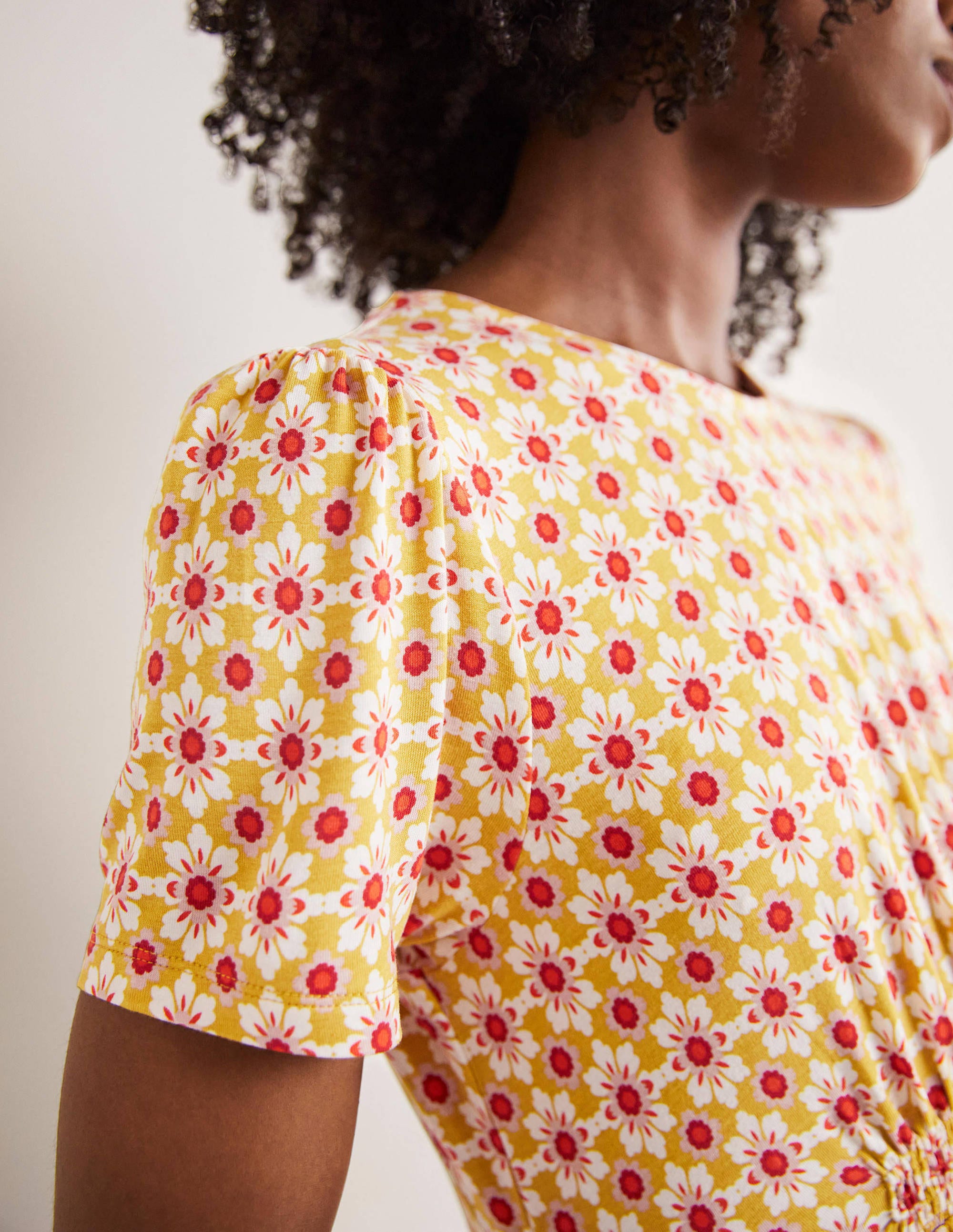 Robe col rond en jersey-Huile d'olive, tuile fleuron - Image 2