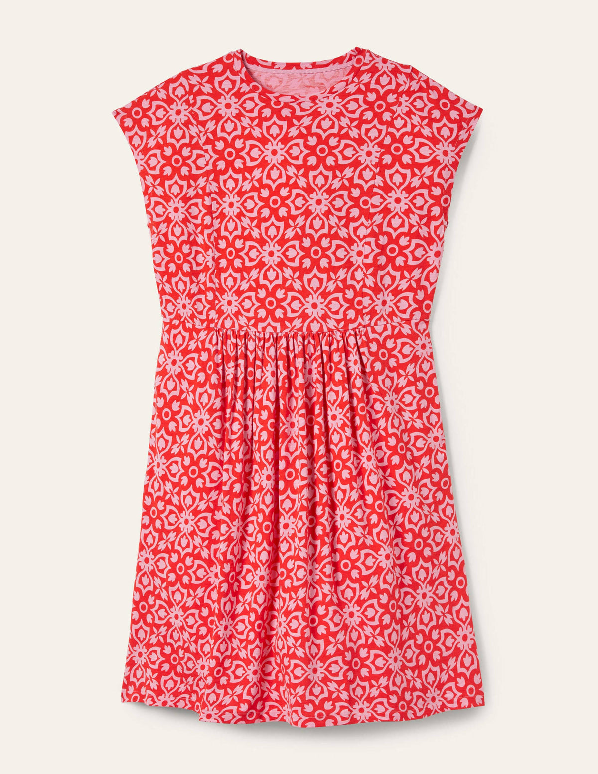 T-Shirt-Kleid aus Jersey-Drachenrot, Blumenfliesen - Image 5