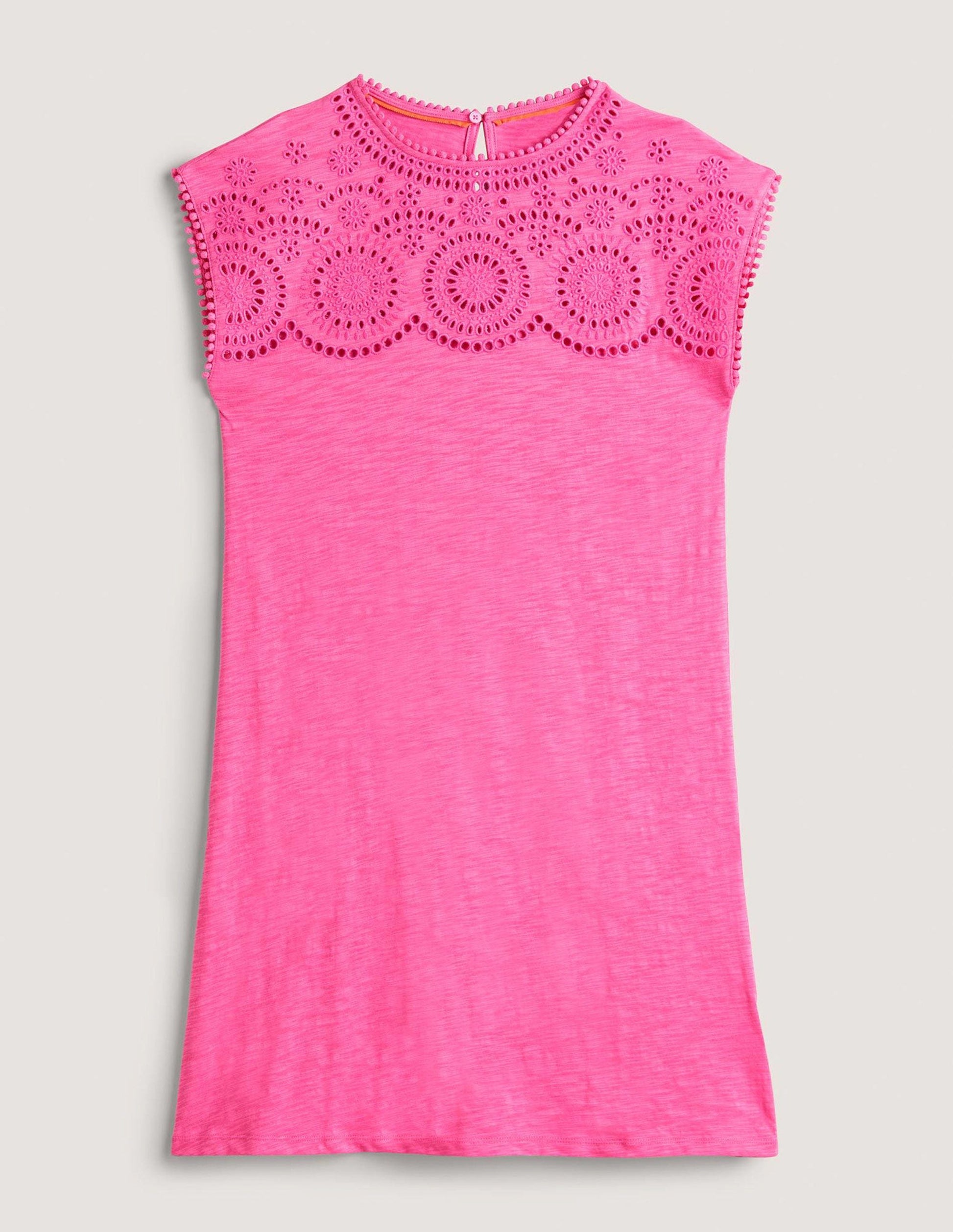 Robe T-shirt ajourée en jersey-Rose pop-6