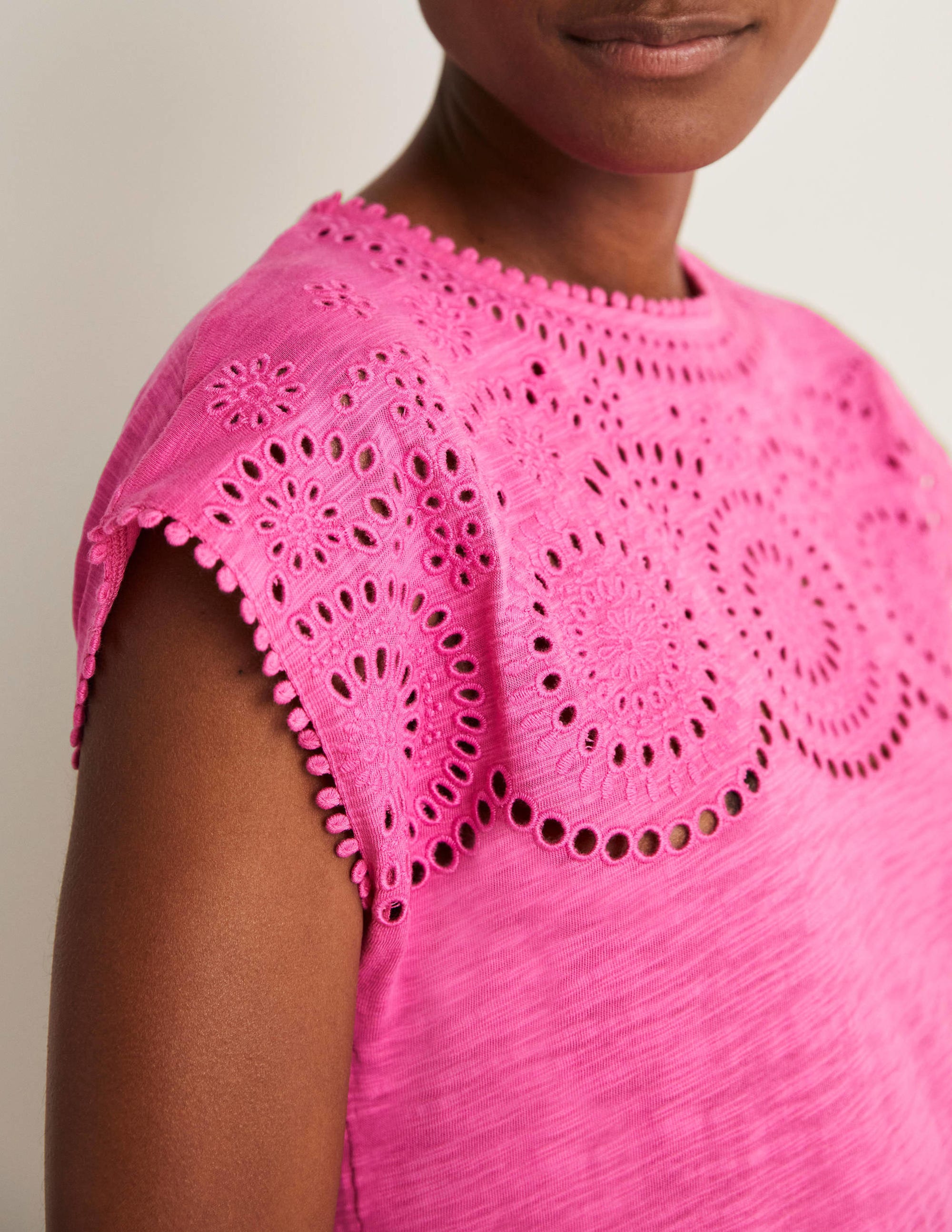 Robe T-shirt ajourée en jersey-Rose pop - Image 2